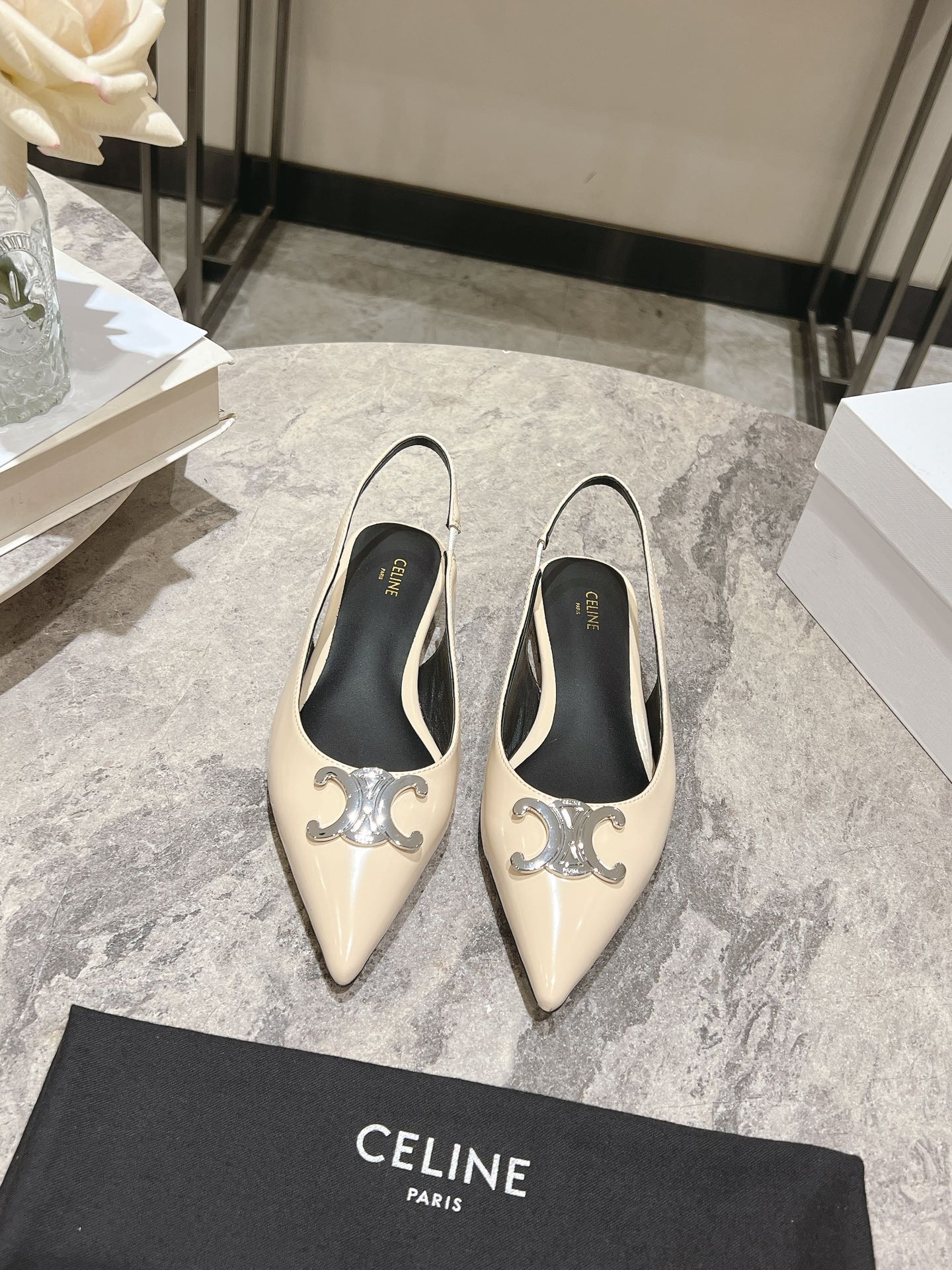 Celine Early Spring Silver Triomphe Pointed-Toe Slingback Kitten Heel 3 i1716652753 2448 2