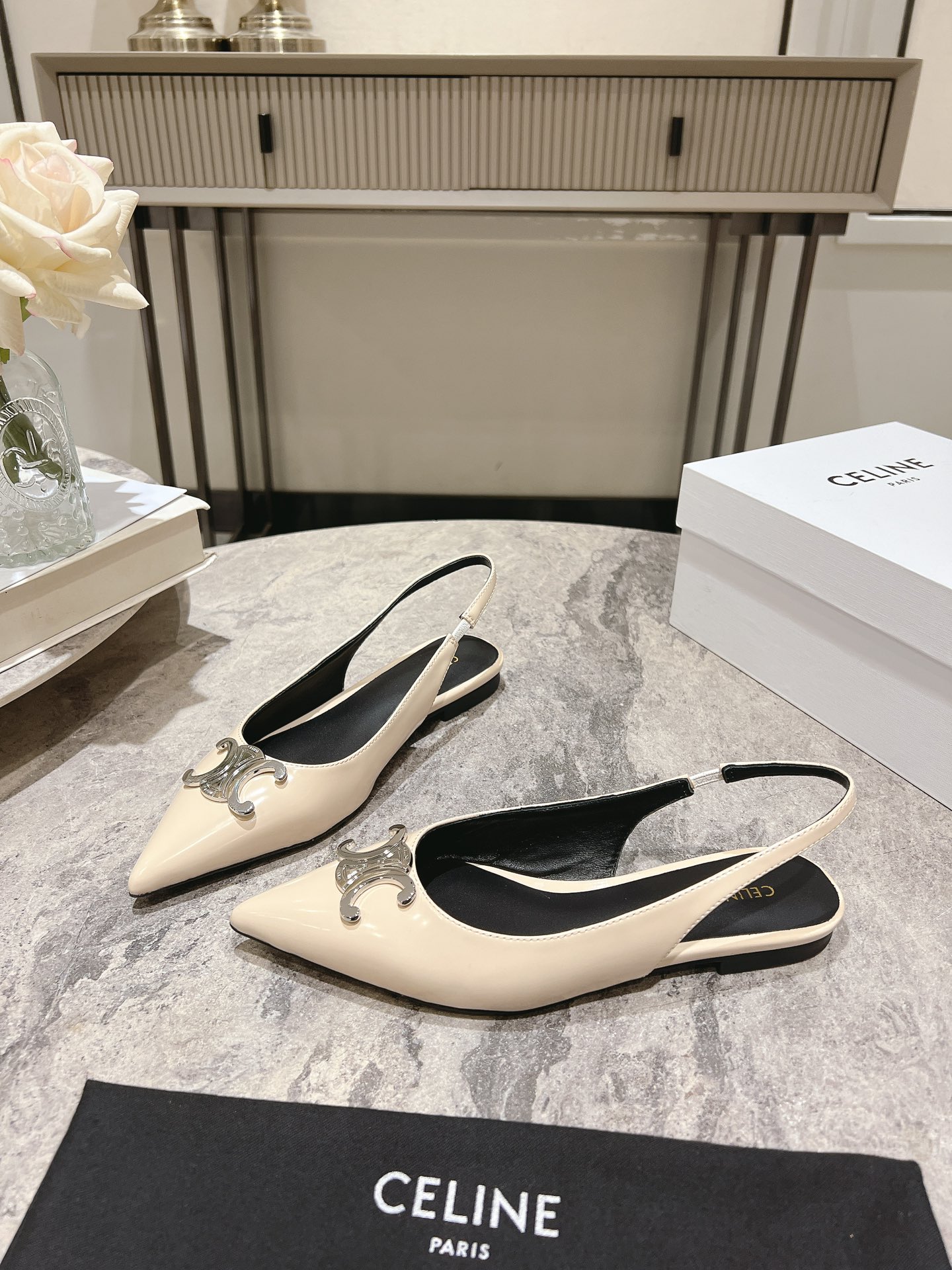 Celine Early Spring Silver Triomphe Pointed-Toe Slingback Kitten Heel 5 i1716652753 4664 0
