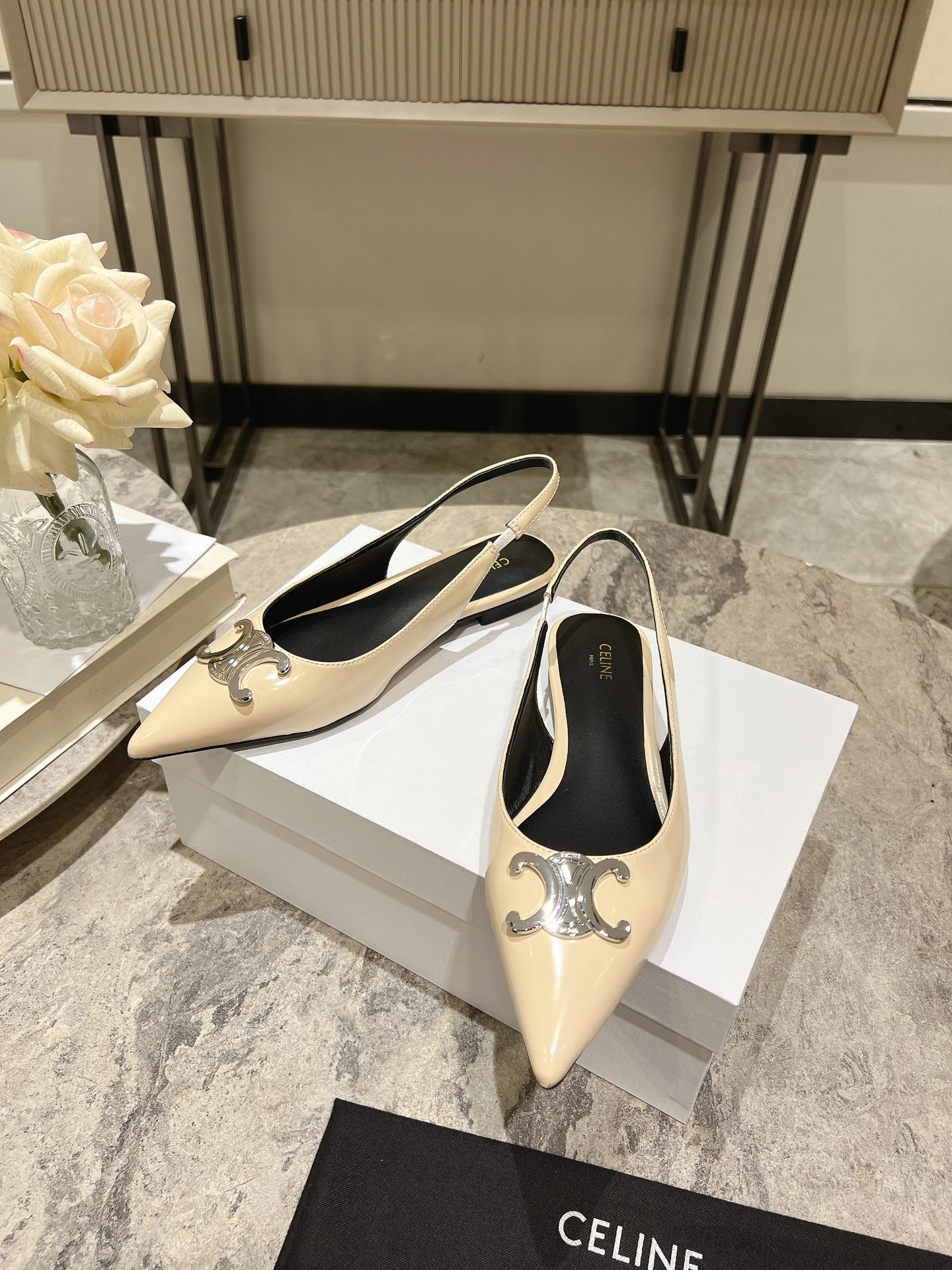 Celine Early Spring Silver Triomphe Pointed-Toe Slingback Kitten Heel 10 i1716652753 7730 5
