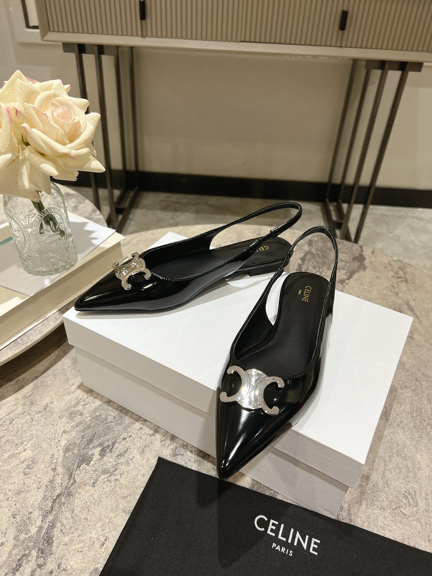 Celine Women's Black Leather Slingback Pumps with Silver Triomphe, Size 35-39 10 i1716652918 64 5