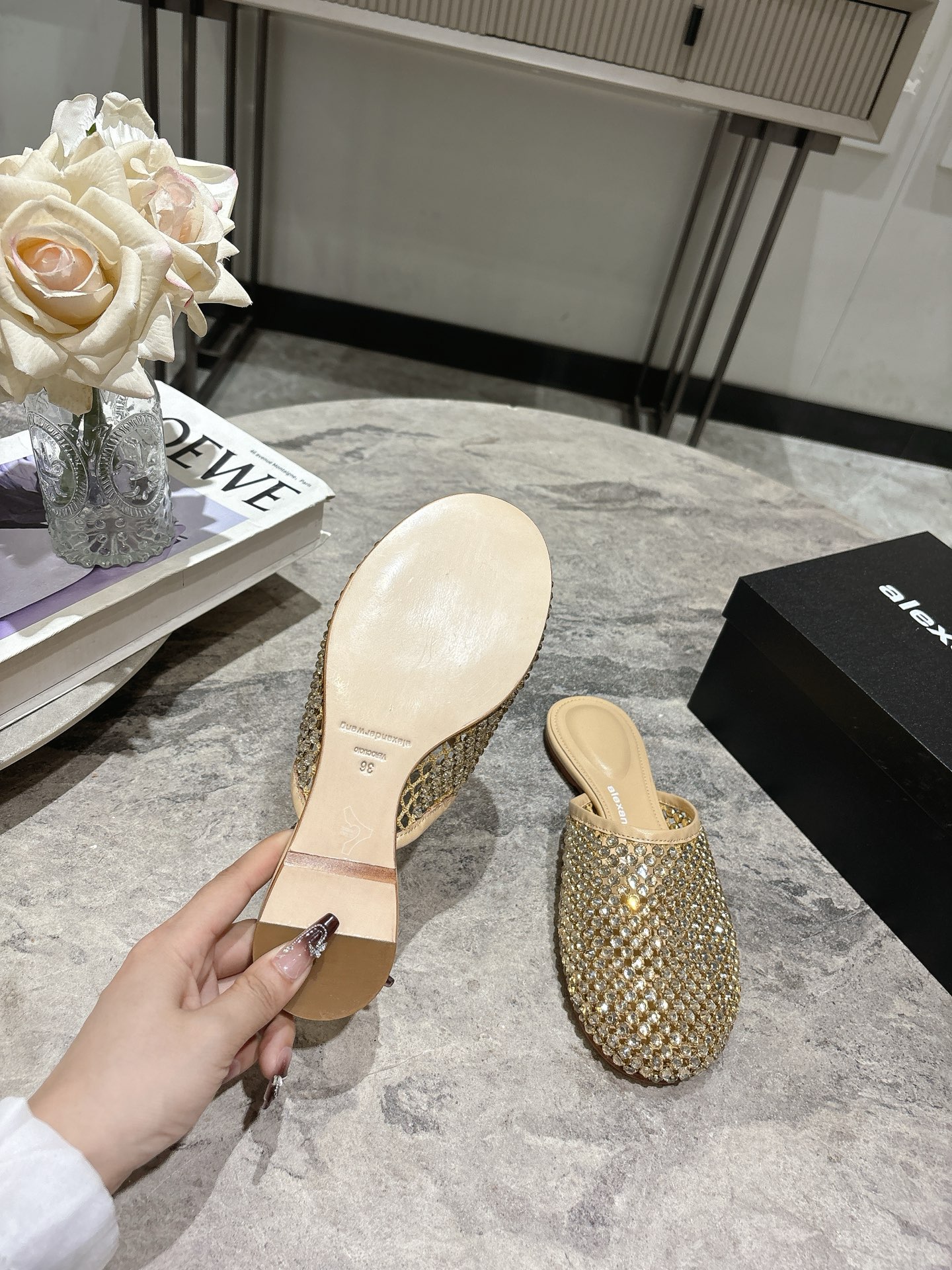 Alexander Wang Women's Crystal Embellished Pointed Toe Mules Slides Sandals 5 i1742730092032 7690 0 3