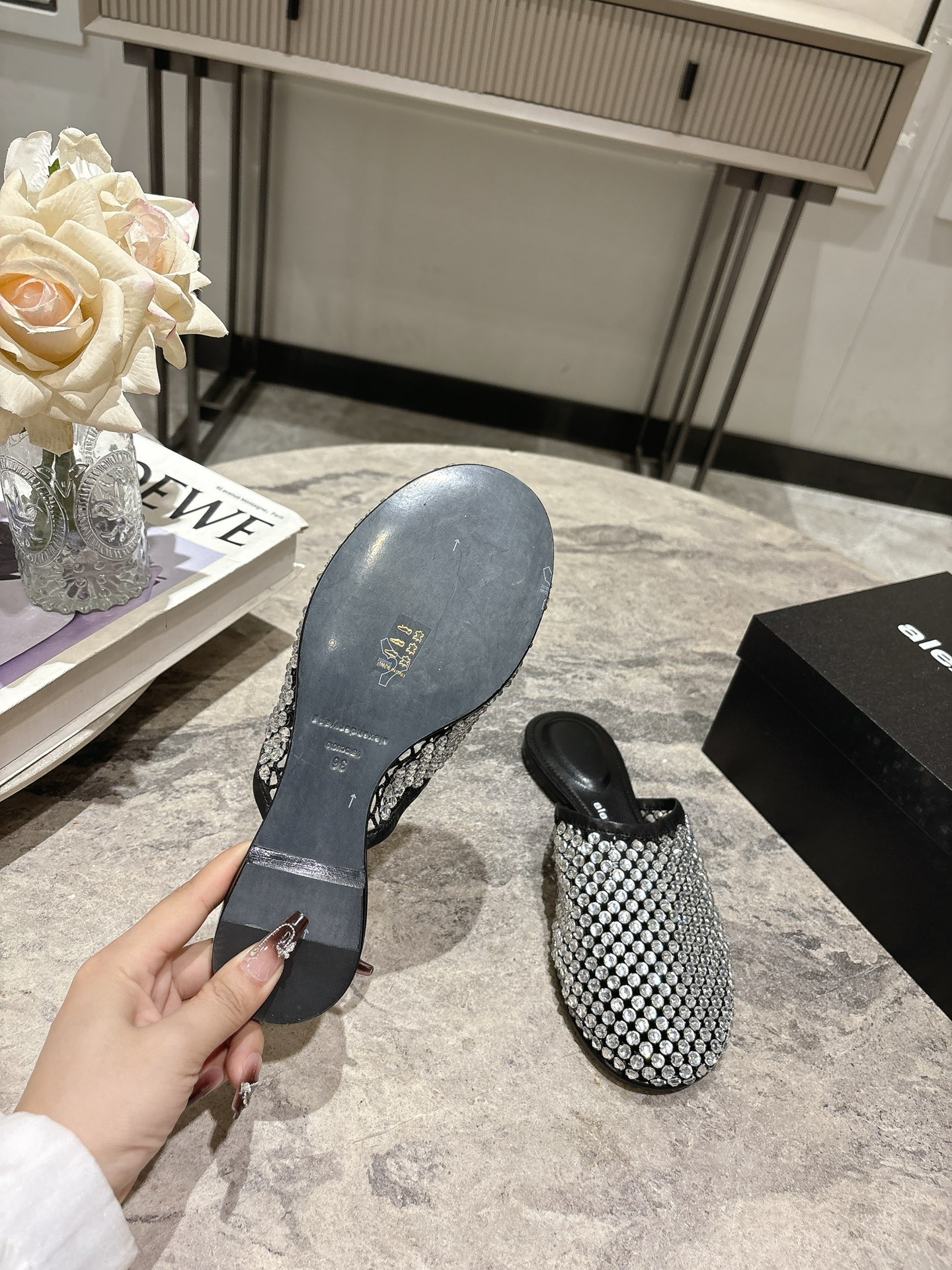 Alexander Wang Women's Crystal Embellished Mesh Pointed Mules Slides 7 i1742730103911 5166 0 5
