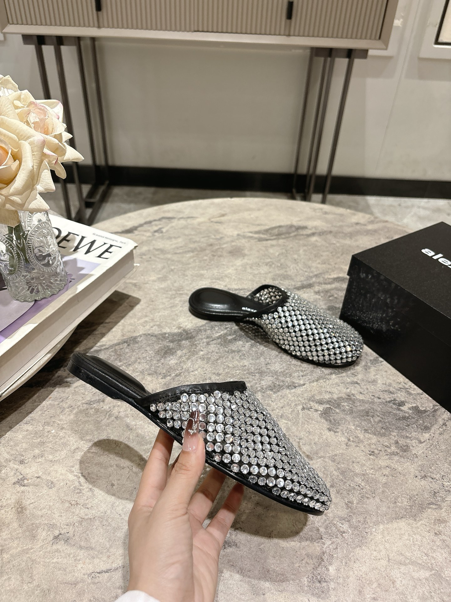 Alexander Wang Women's Crystal Embellished Mesh Pointed Mules Slides 8 i1742730103914 7391 0 6