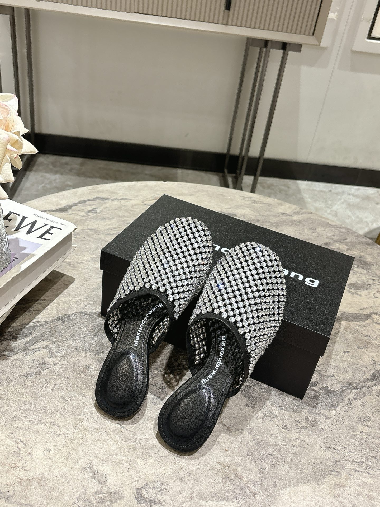 Alexander Wang Women's Crystal Embellished Mesh Pointed Mules Slides 5 i1742730103949 5186 0 3