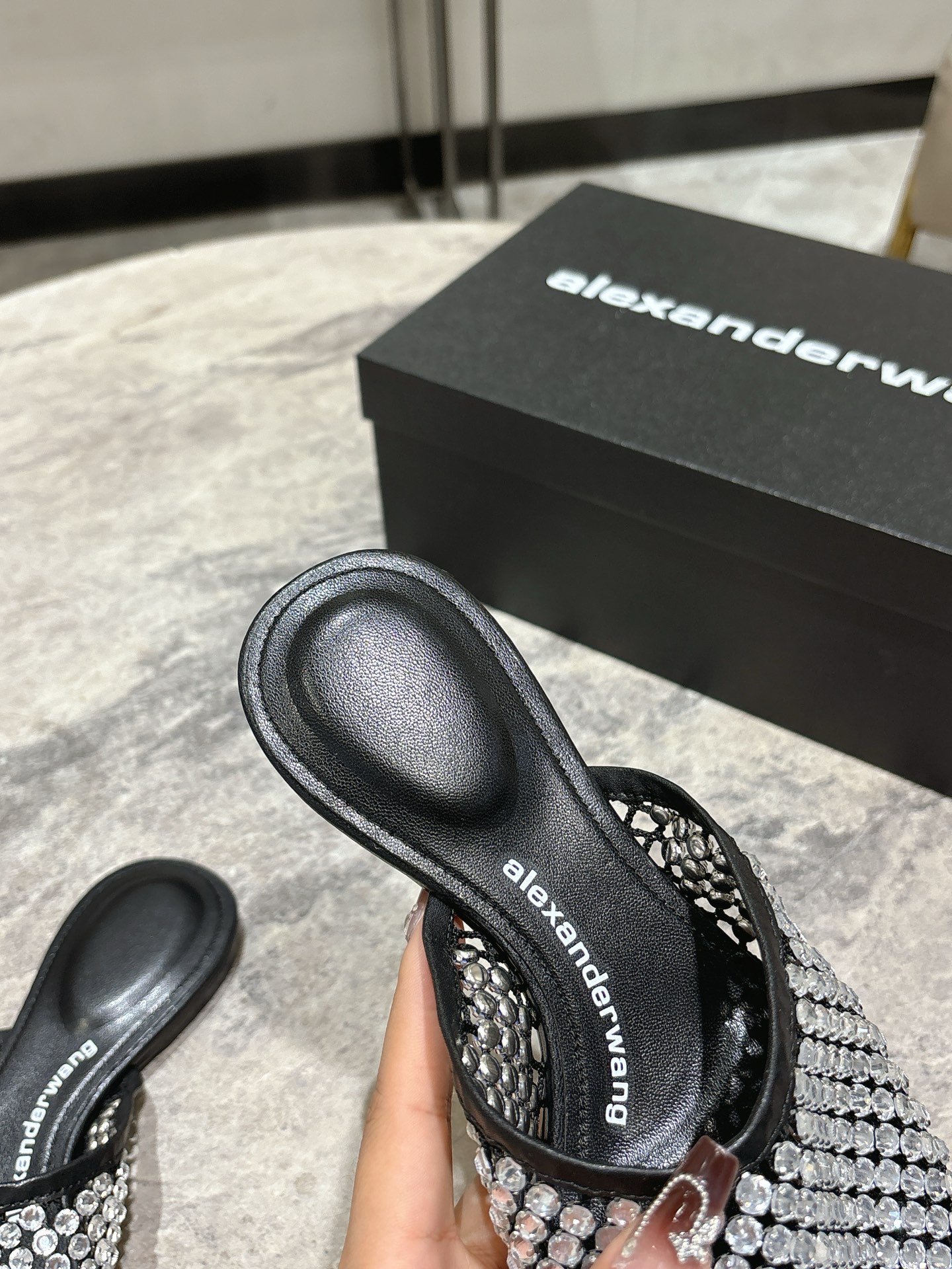 Alexander Wang Women's Crystal Embellished Mesh Pointed Mules Slides 9 i1742730104573 8798 0 7