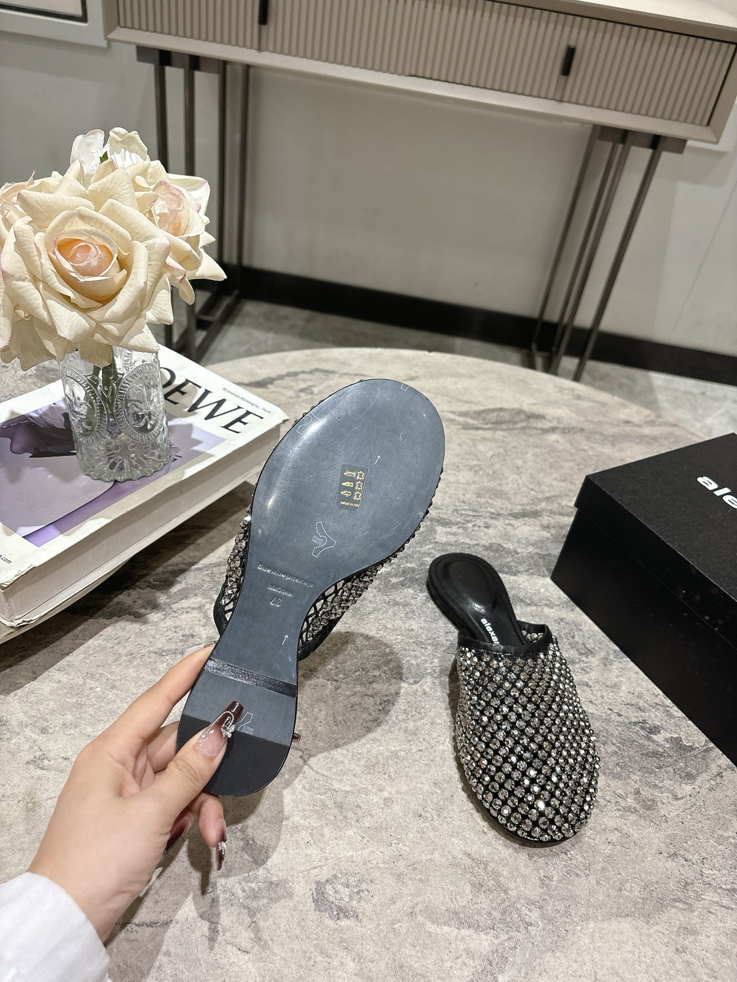Alexander Wang Women's Crystal Embellished Mesh Pointed Toe Mules Slides 10 i1742730115266 4401 0 8