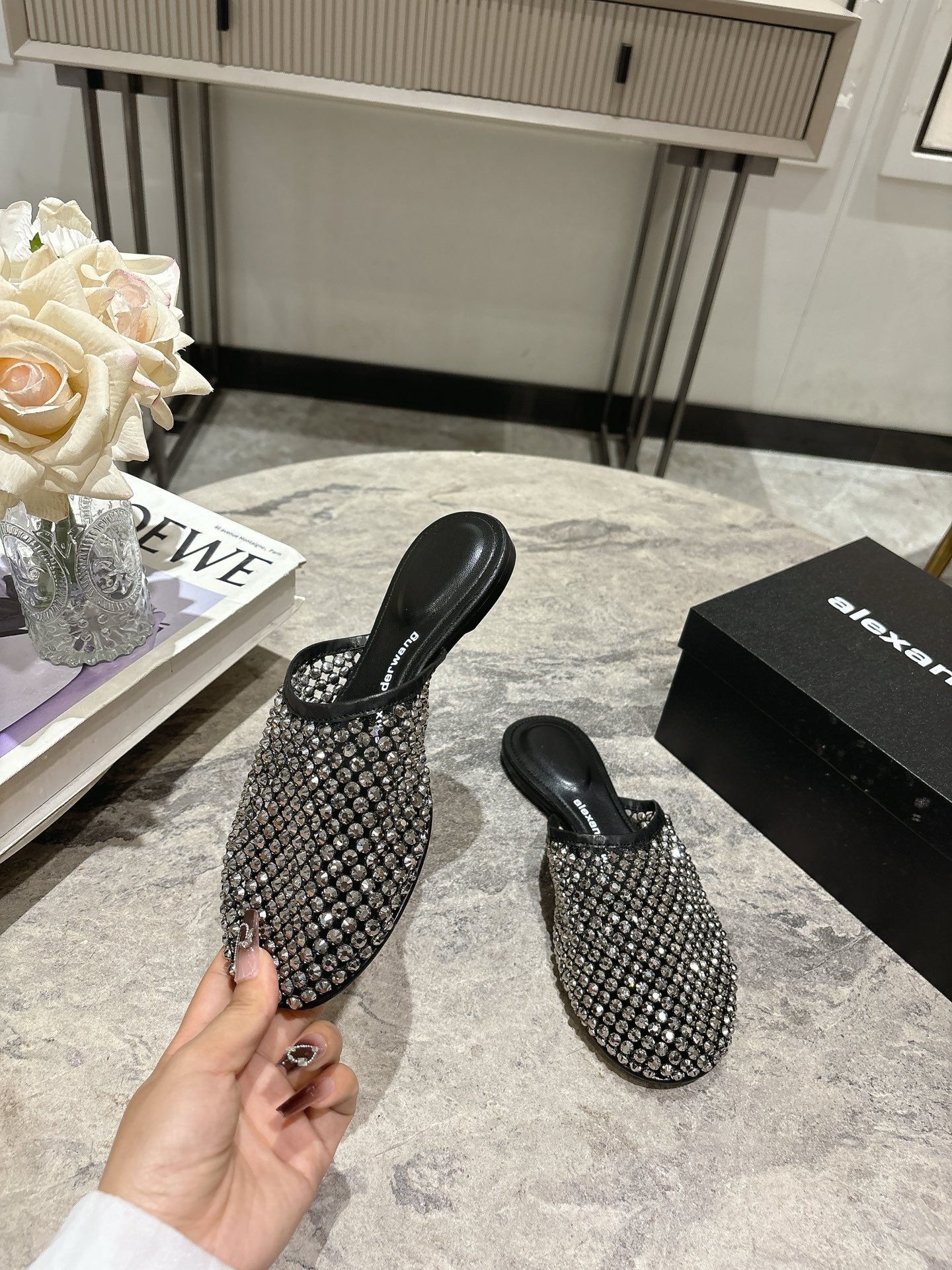 Alexander Wang Women's Crystal Embellished Mesh Pointed Toe Mules Slides 4 i1742730115289 8347 0 2