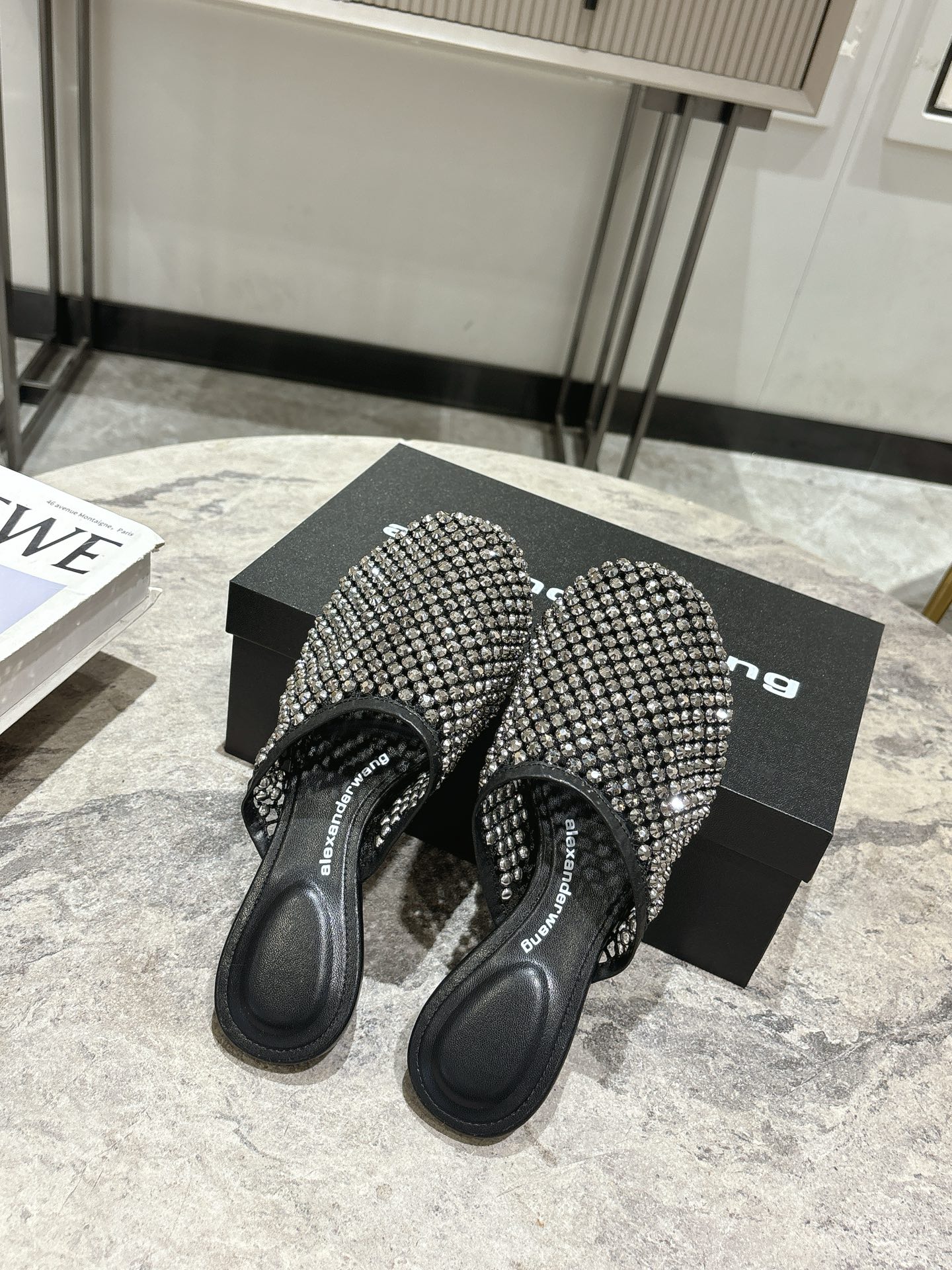 Alexander Wang Women's Crystal Embellished Mesh Pointed Toe Mules Slides 7 i1742730115332 4841 0 5