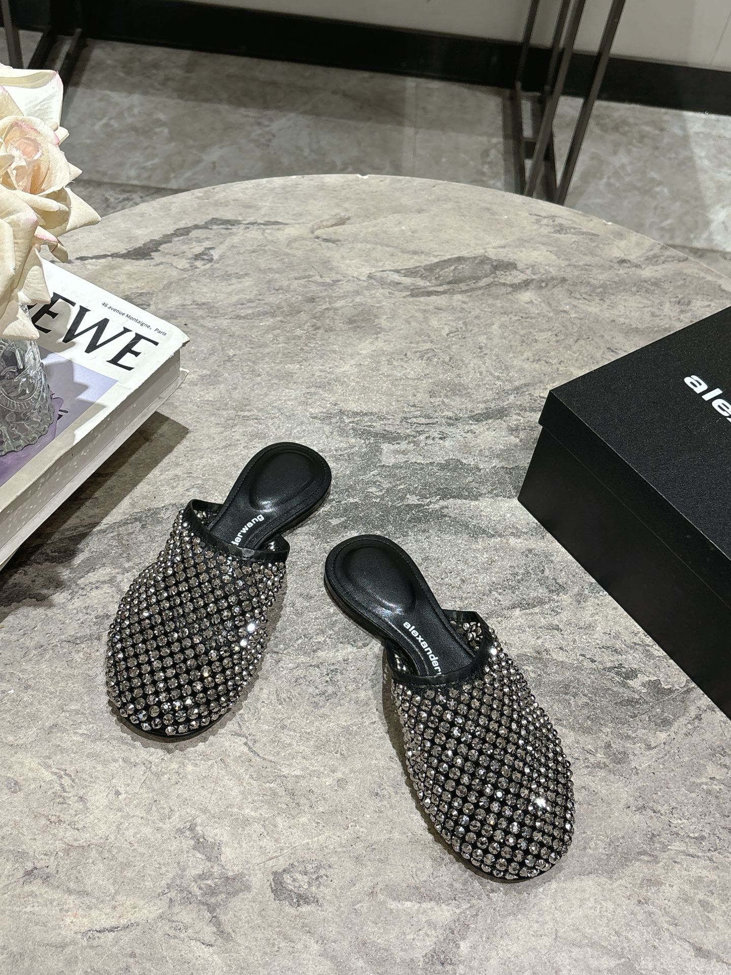 Alexander Wang Women's Crystal Embellished Mesh Pointed Toe Mules Slides 3 i1742730115832 9371 0 1