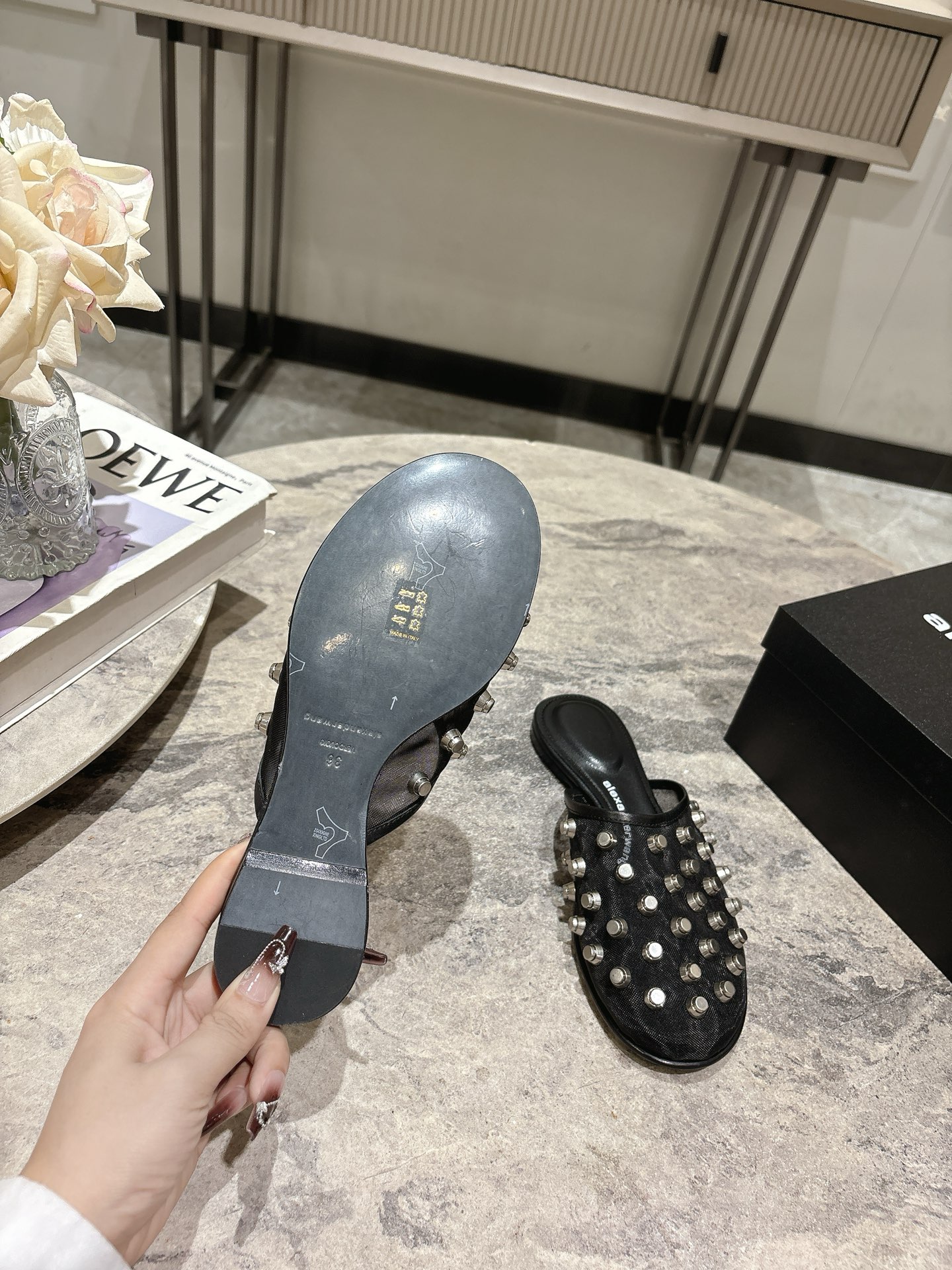 Alexander Wang Women's Black Studded Leather Mule, Pointed Open Toe Shoes 10 i1742730169718 9526 0 8