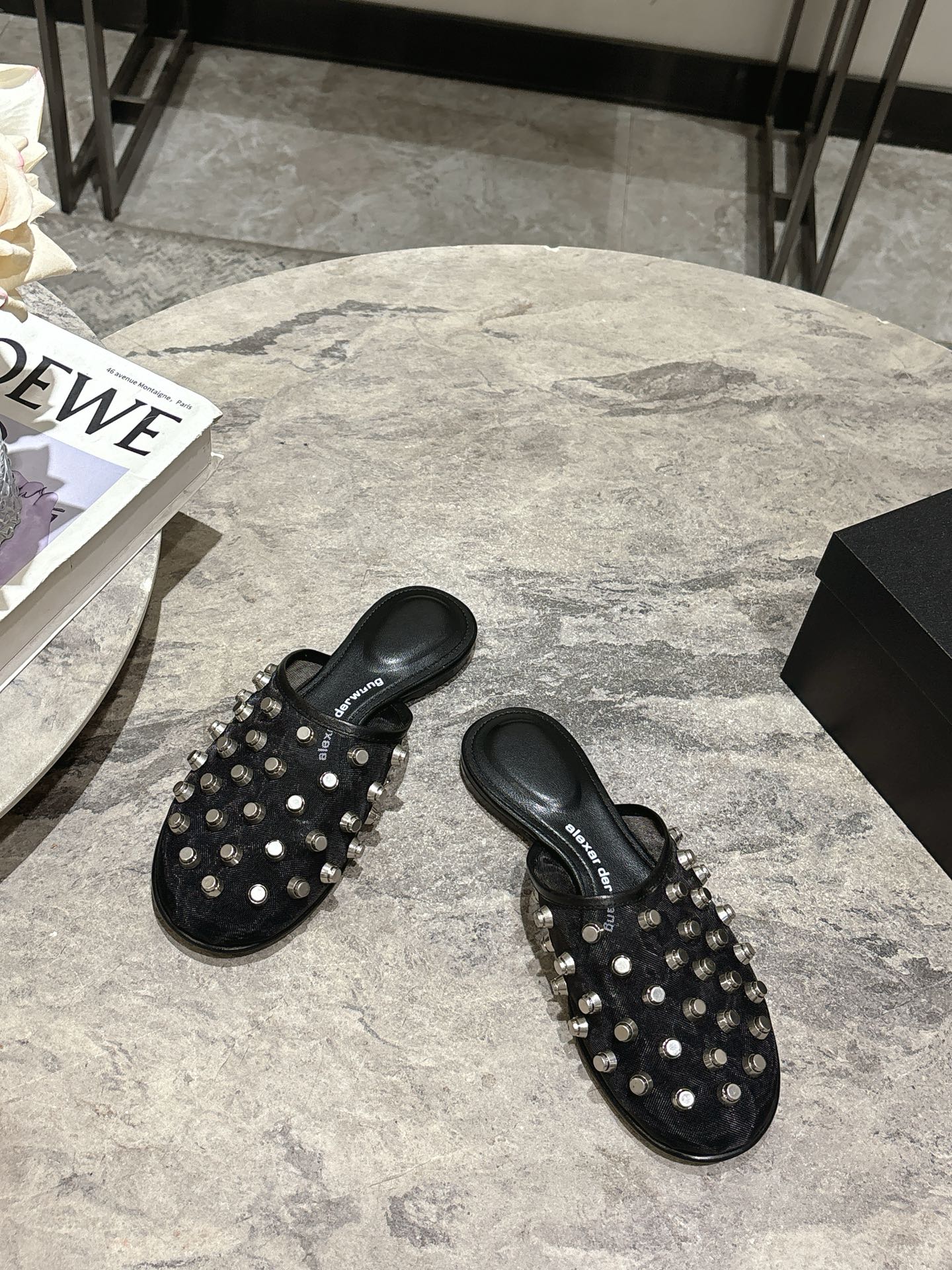 Alexander Wang Women's Black Studded Leather Mule, Pointed Open Toe Shoes 3 i1742730170381 3041 0 1