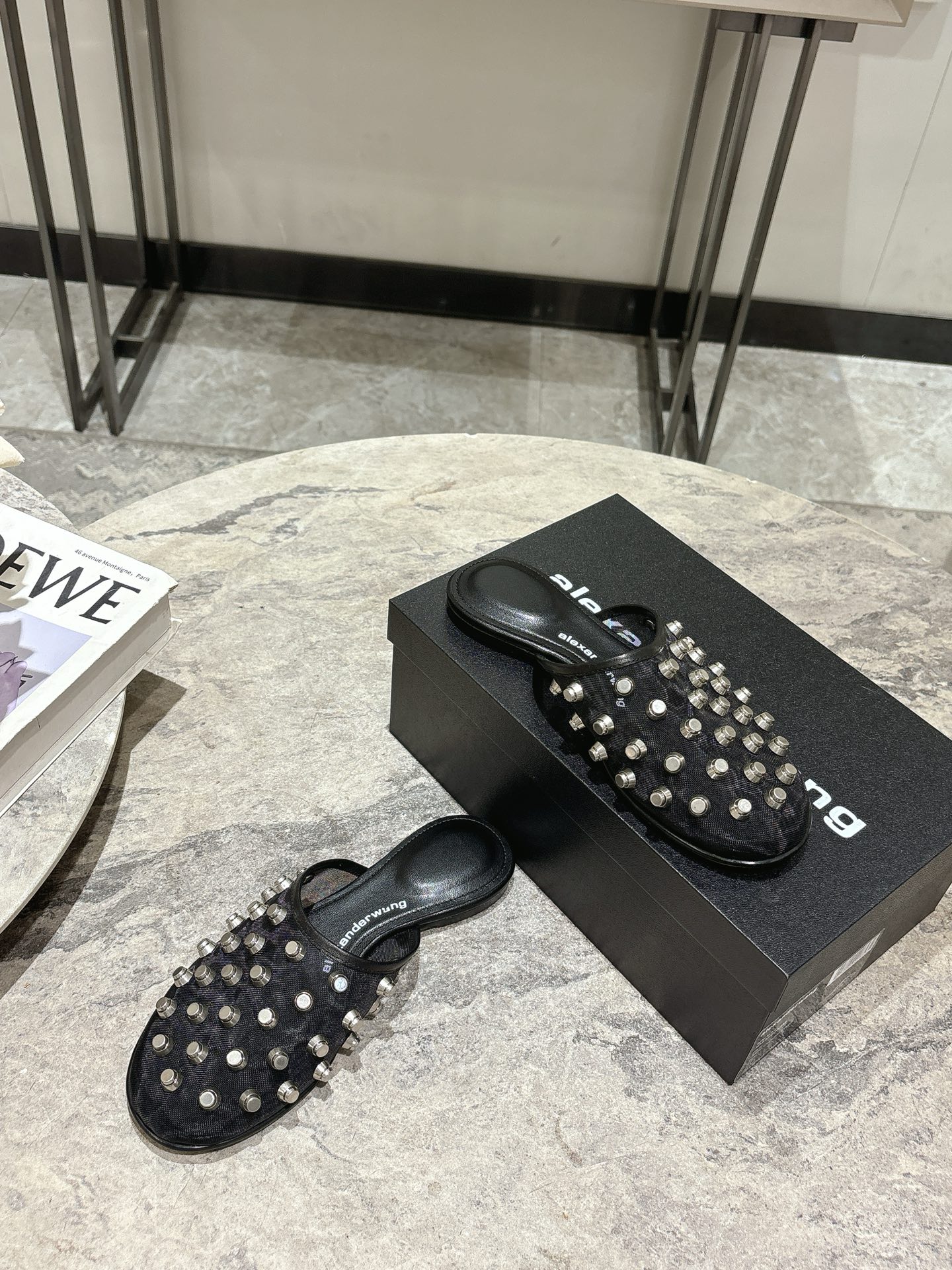 Alexander Wang Women's Black Studded Leather Mule, Pointed Open Toe Shoes 6 i1742730170418 532 0 4