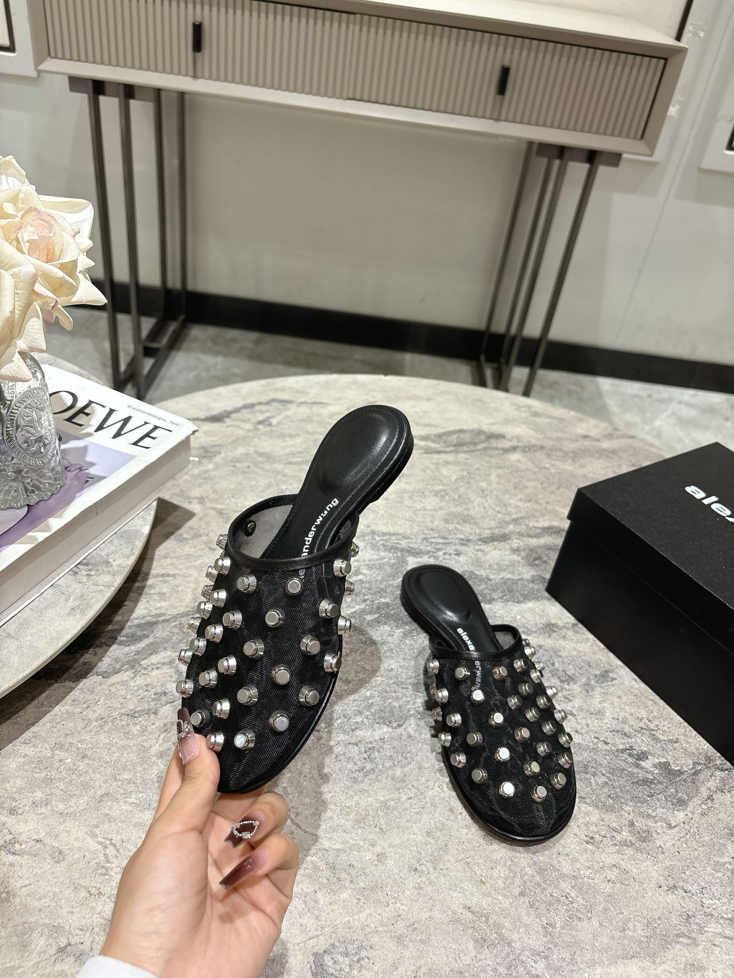 Alexander Wang Women's Black Studded Leather Mule, Pointed Open Toe Shoes 4 i1742730170450 9863 0 2