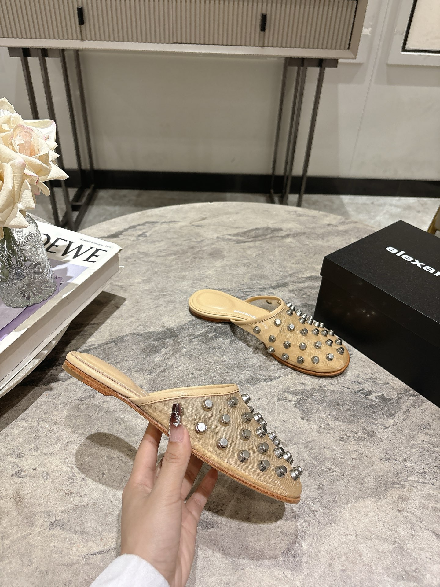 Alexander Wang Women's Studded Mesh Pointed Toe Mules Slides Sandals 5 i1742730178024 3562 0 3