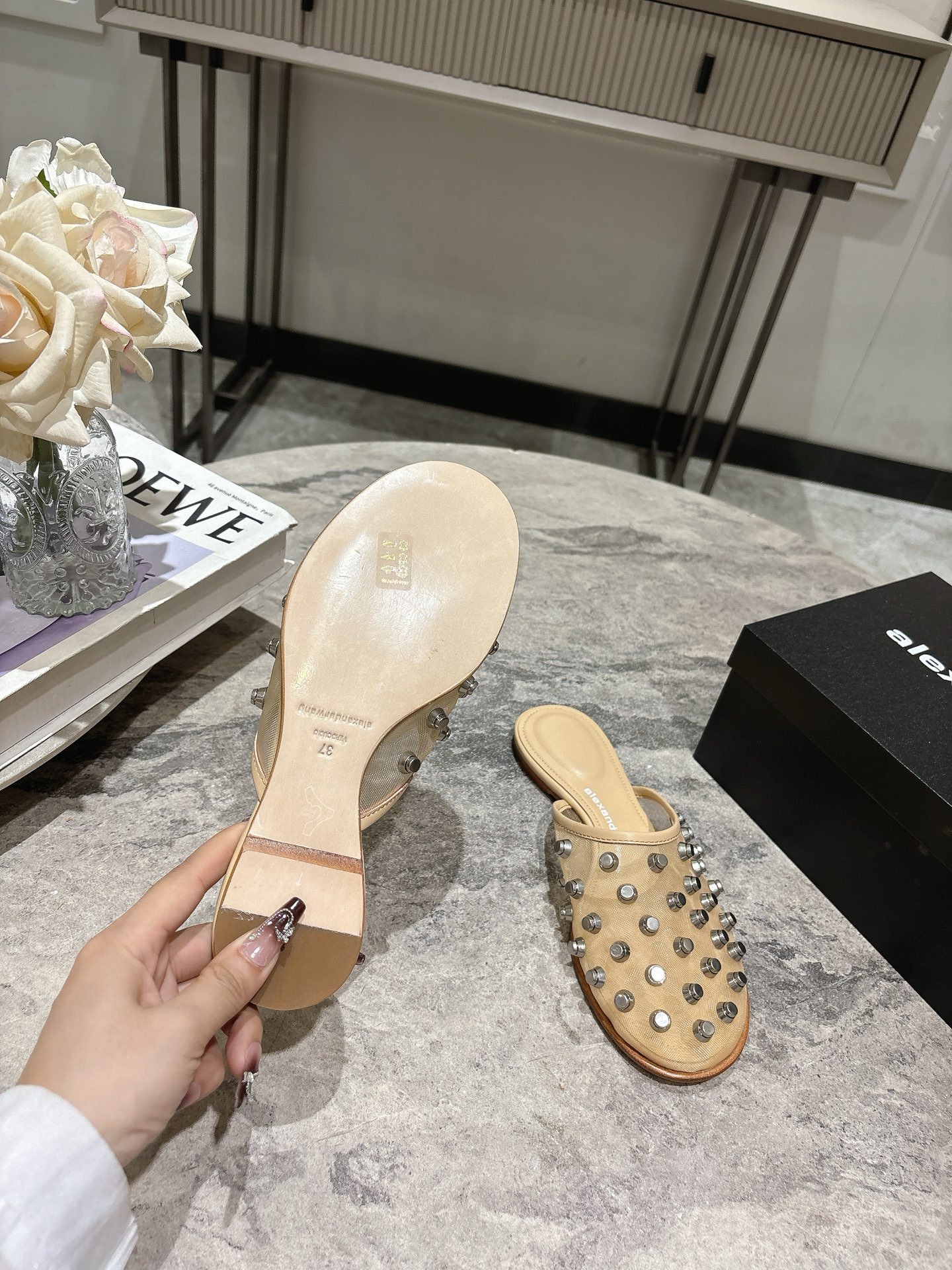 Alexander Wang Women's Studded Mesh Pointed Toe Mules Slides Sandals 10 i1742730178080 9005 0 8