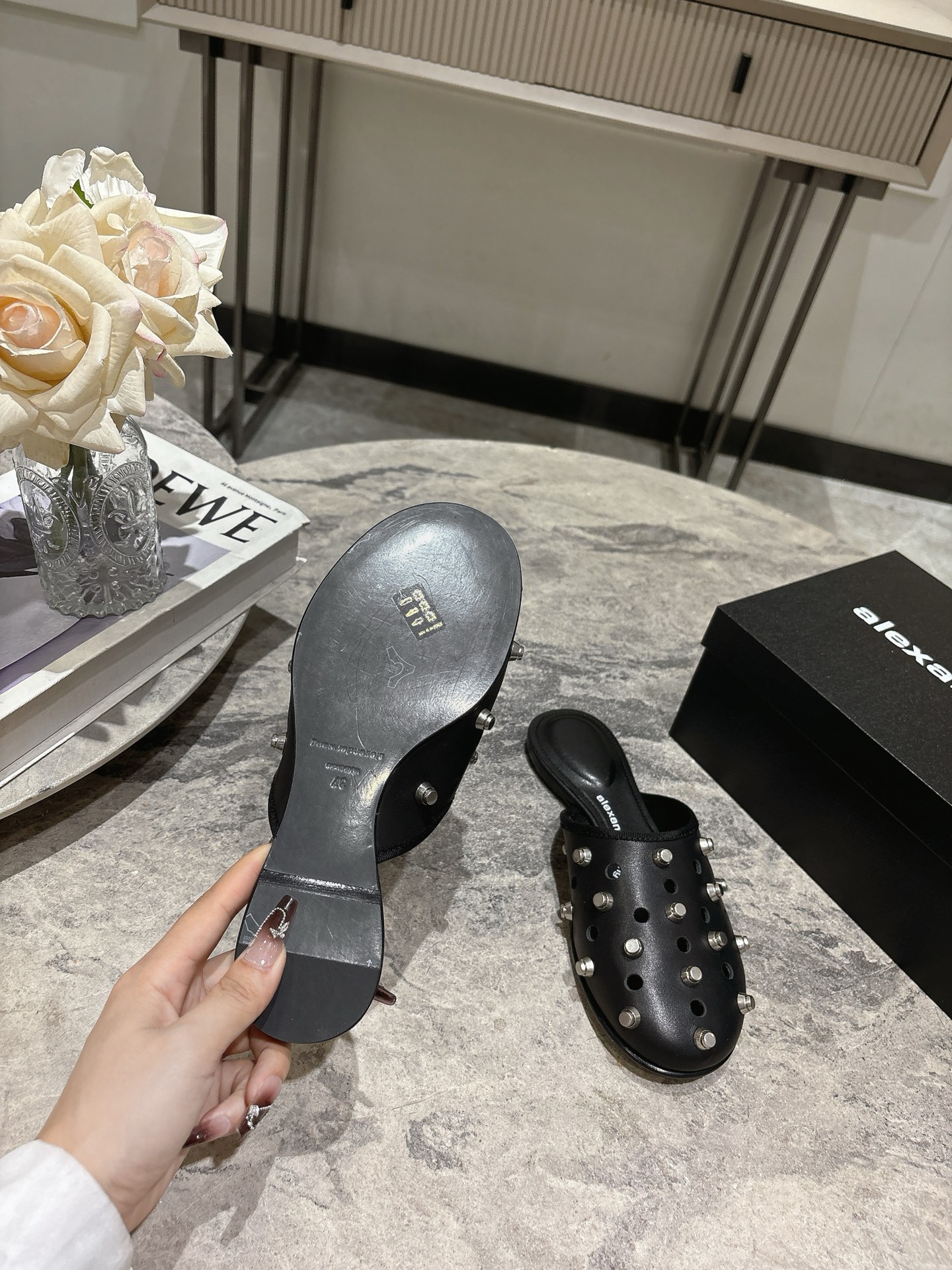 Alexander Wang Women's Black Leather Studded Mule Clogs, Pointed Toe Slip-ons 10 i1742730201832 1508 0 8