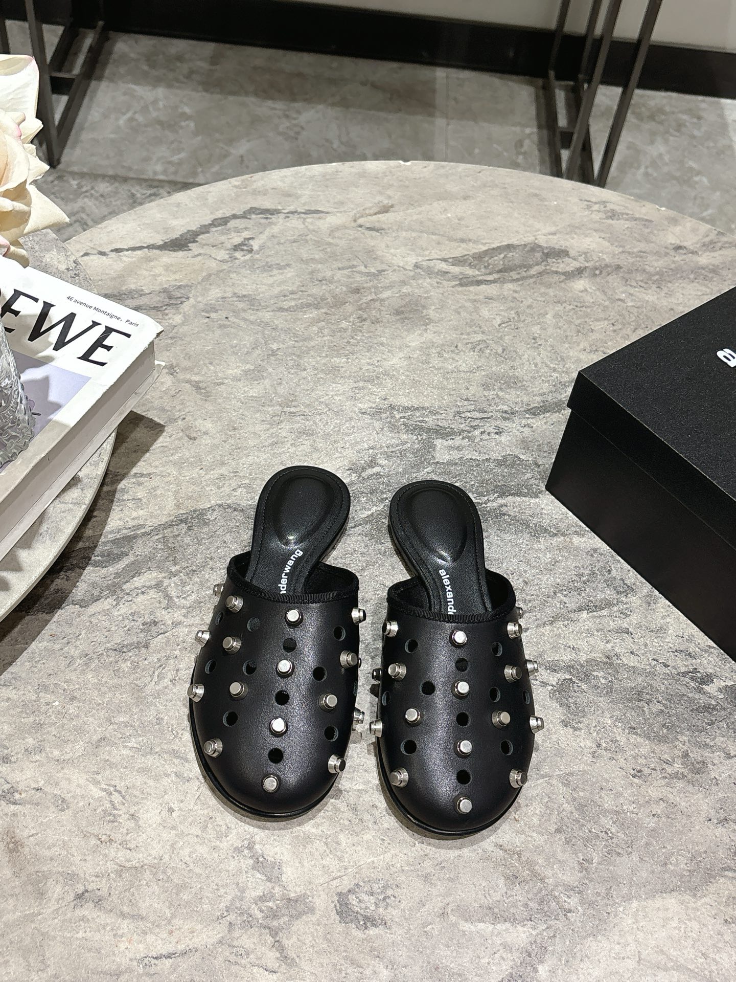 Alexander Wang Women's Black Leather Studded Mule Clogs, Pointed Toe Slip-ons 3 i1742730201870 3889 0 0