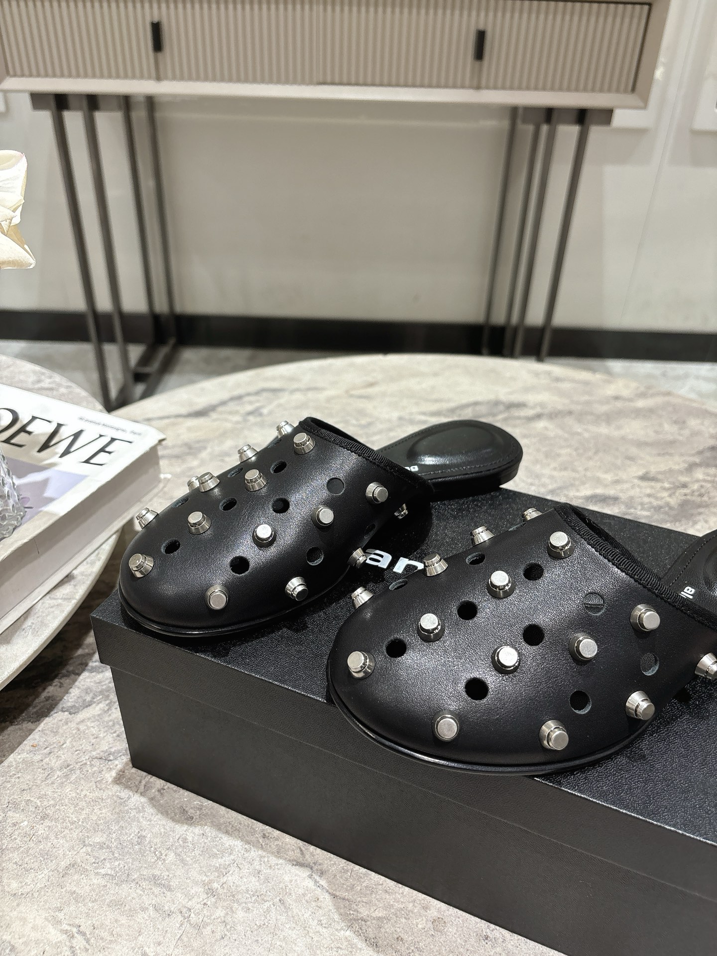 Alexander Wang Women's Black Leather Studded Mule Clogs, Pointed Toe Slip-ons 8 i1742730202370 265 0 6