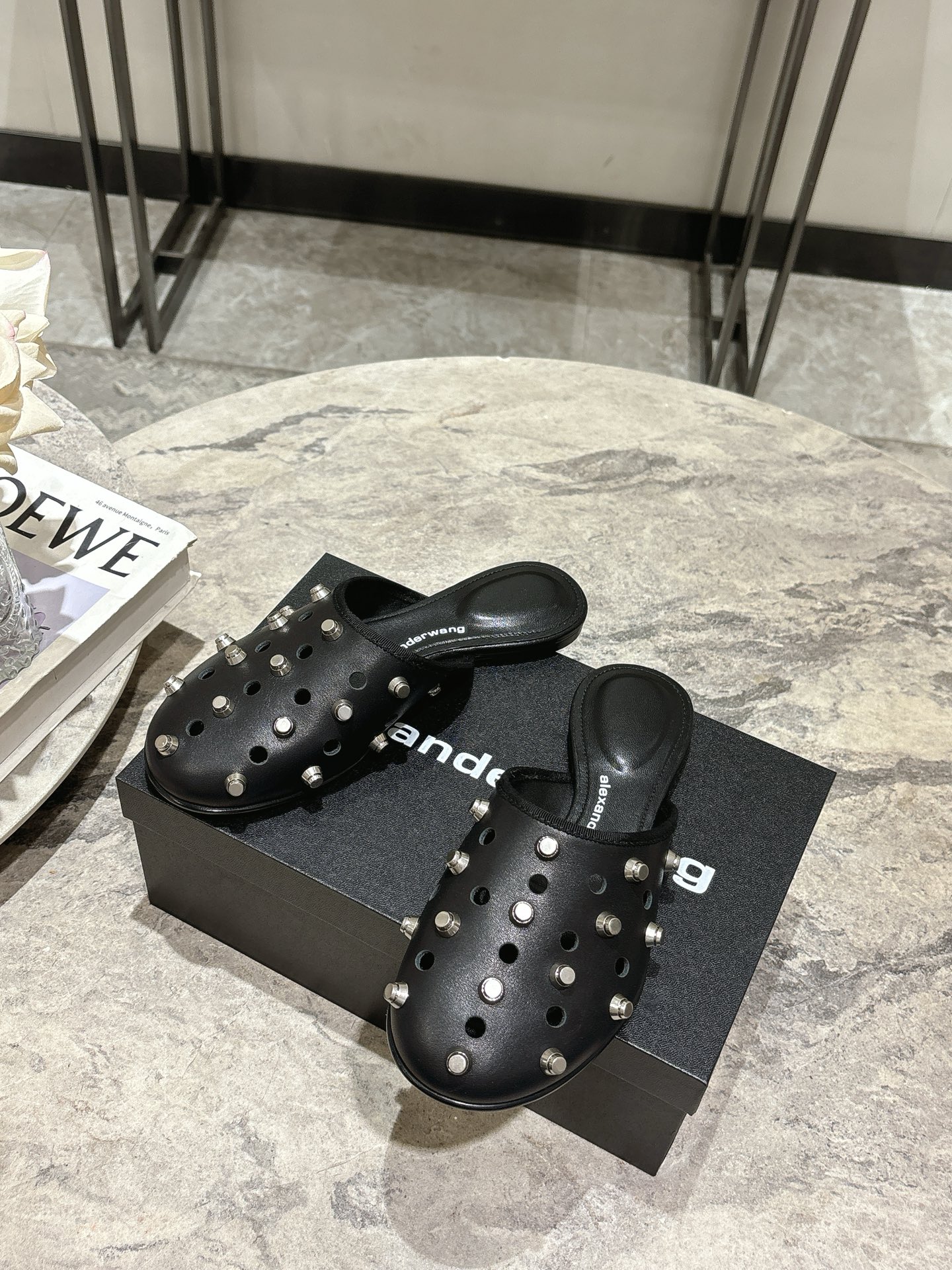 Alexander Wang Women's Black Leather Studded Mule Clogs, Pointed Toe Slip-ons 7 i1742730202439 9225 0 5