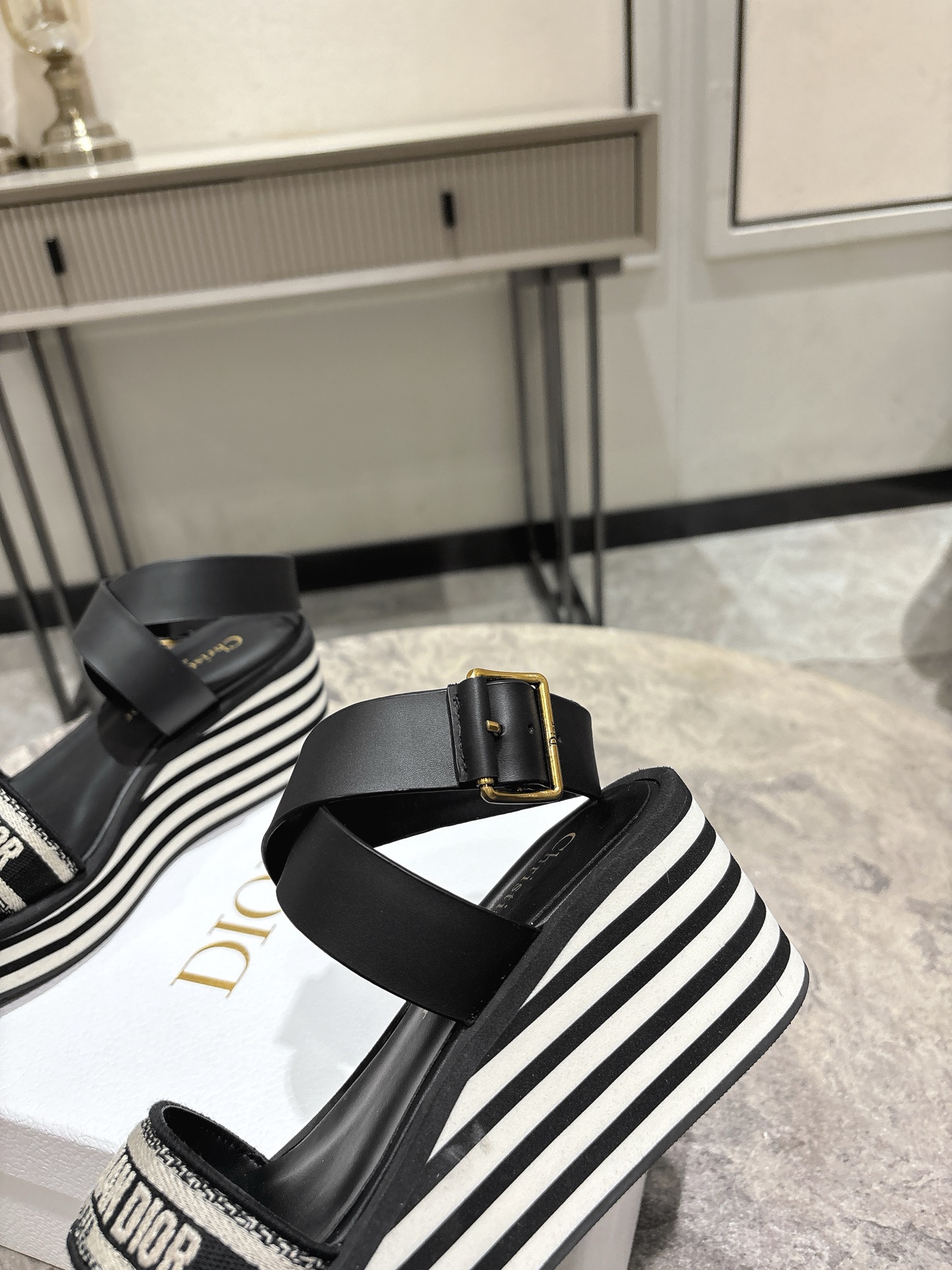Dior Women's Black and White Striped Wedge Sandals with CD Logo 9 i1742835586061 4732 0 7