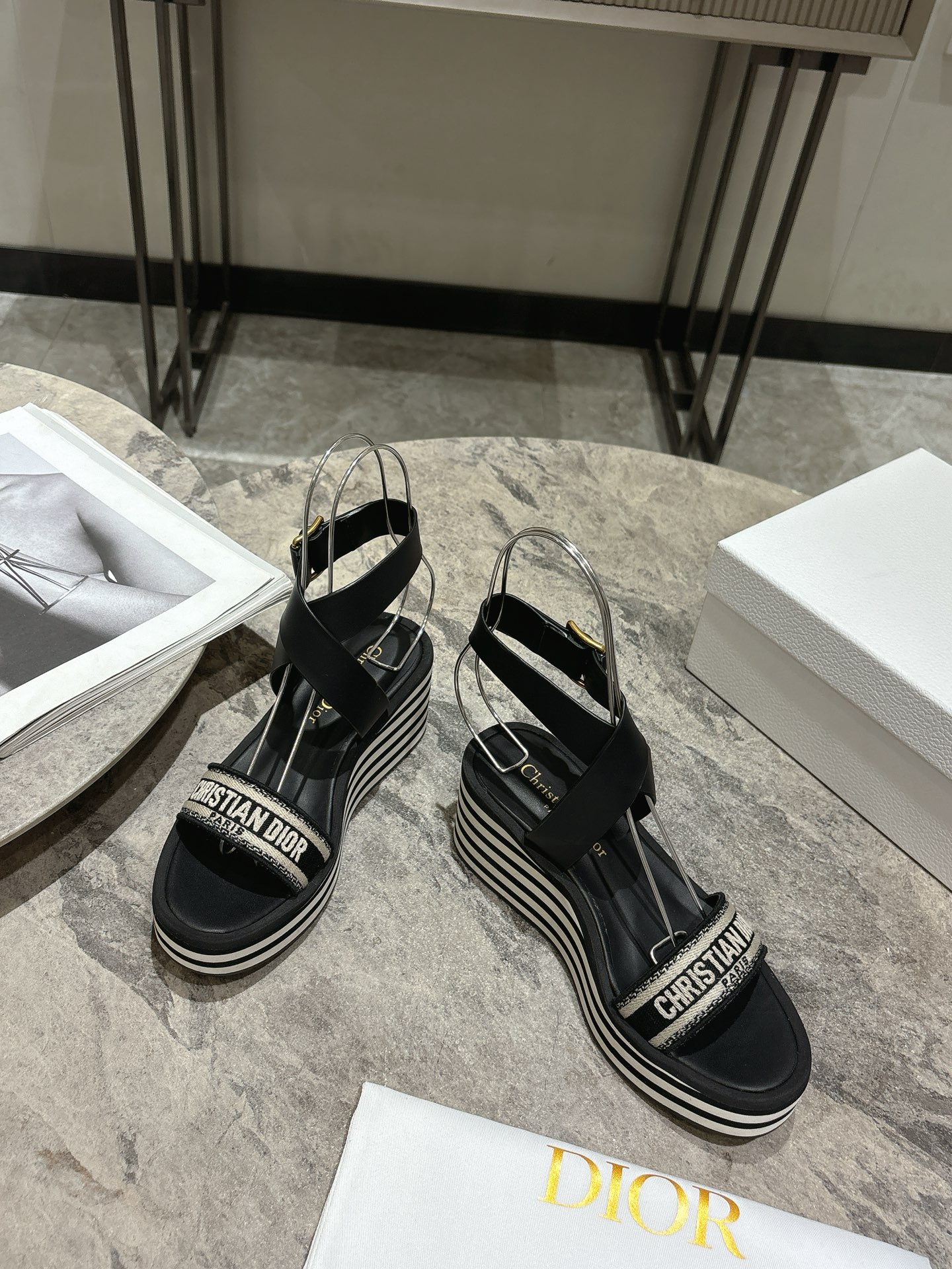 Dior Women's Black and White Striped Wedge Sandals with CD Logo 4 i1742835586147 3954 0 1
