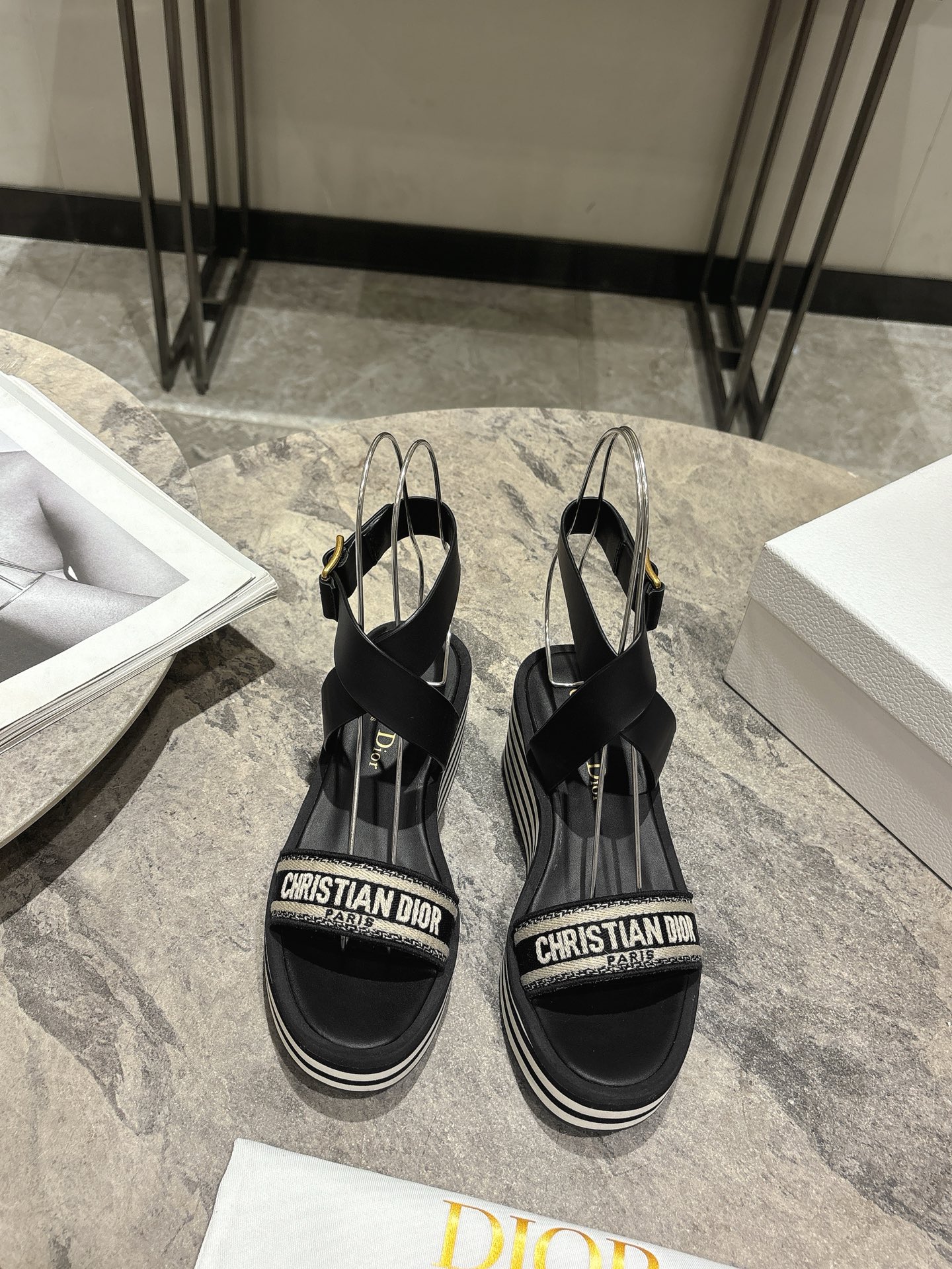 Dior Women's Black and White Striped Wedge Sandals with CD Logo 3 i1742835586960 628 0 0