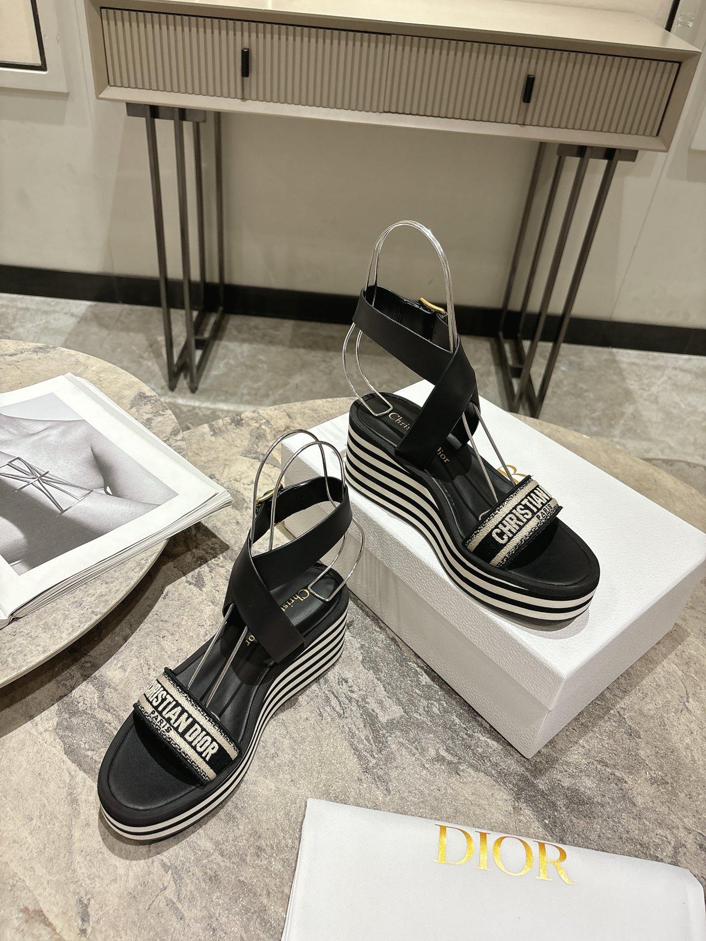 Dior Women's Black and White Striped Wedge Sandals with CD Logo 6 i1742835586964 9407 0 4