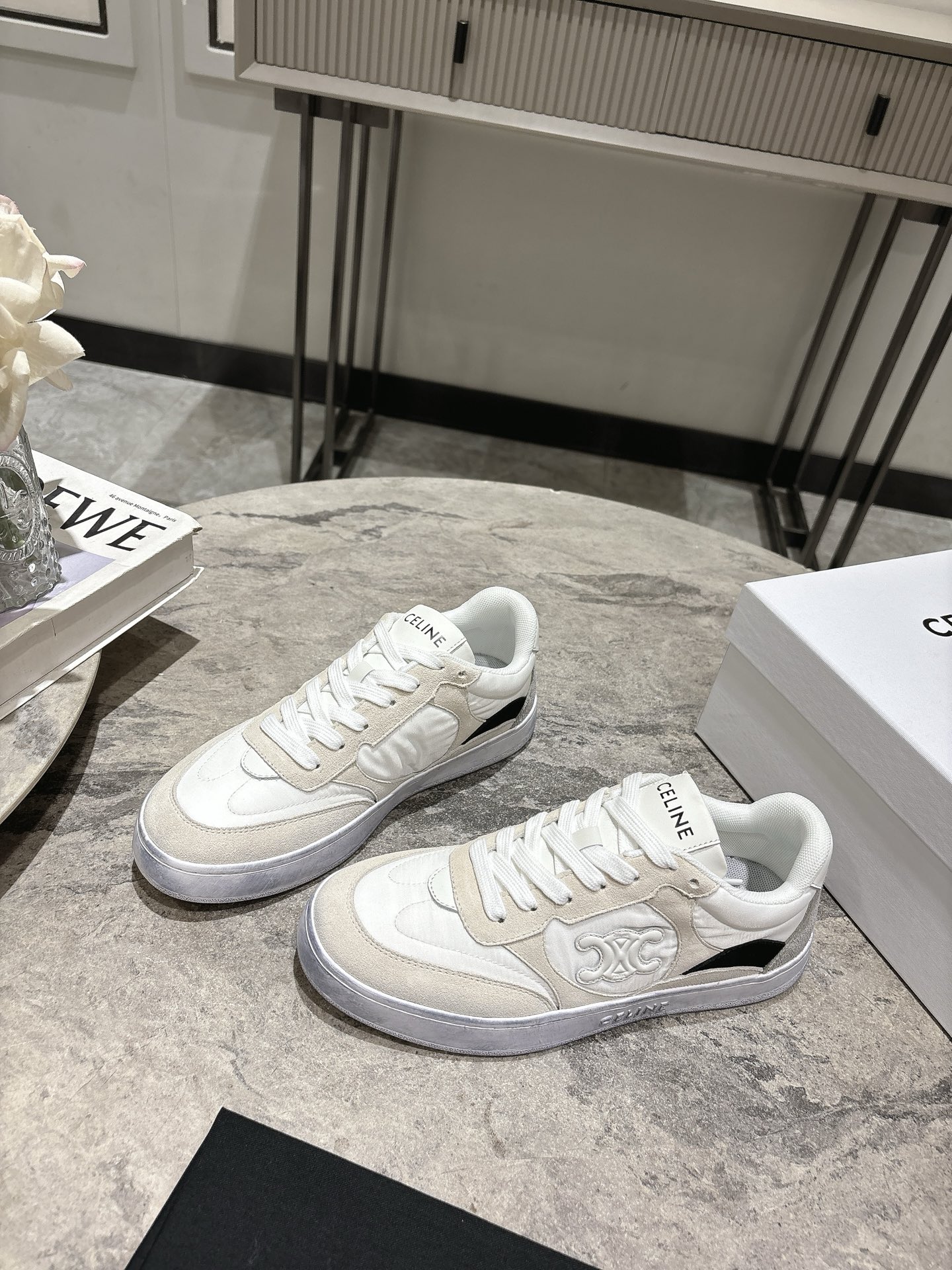 Celine Runner Sneakers, White Leather, Women's Lace-up Fashion Sneakers 2 i1743183609448 4383 0 3