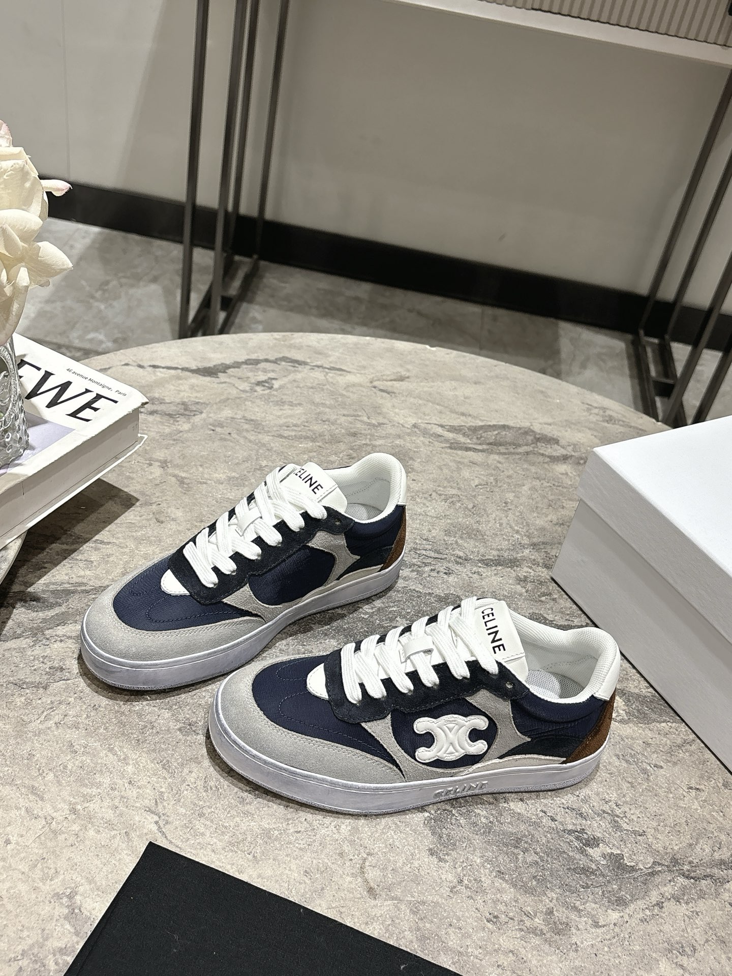 Celine Runner Sneakers With Triomphe Logo in Calfskin and Suede 1 Celine Runner Sneakers With Triomphe Logo in Calfskin and Suede