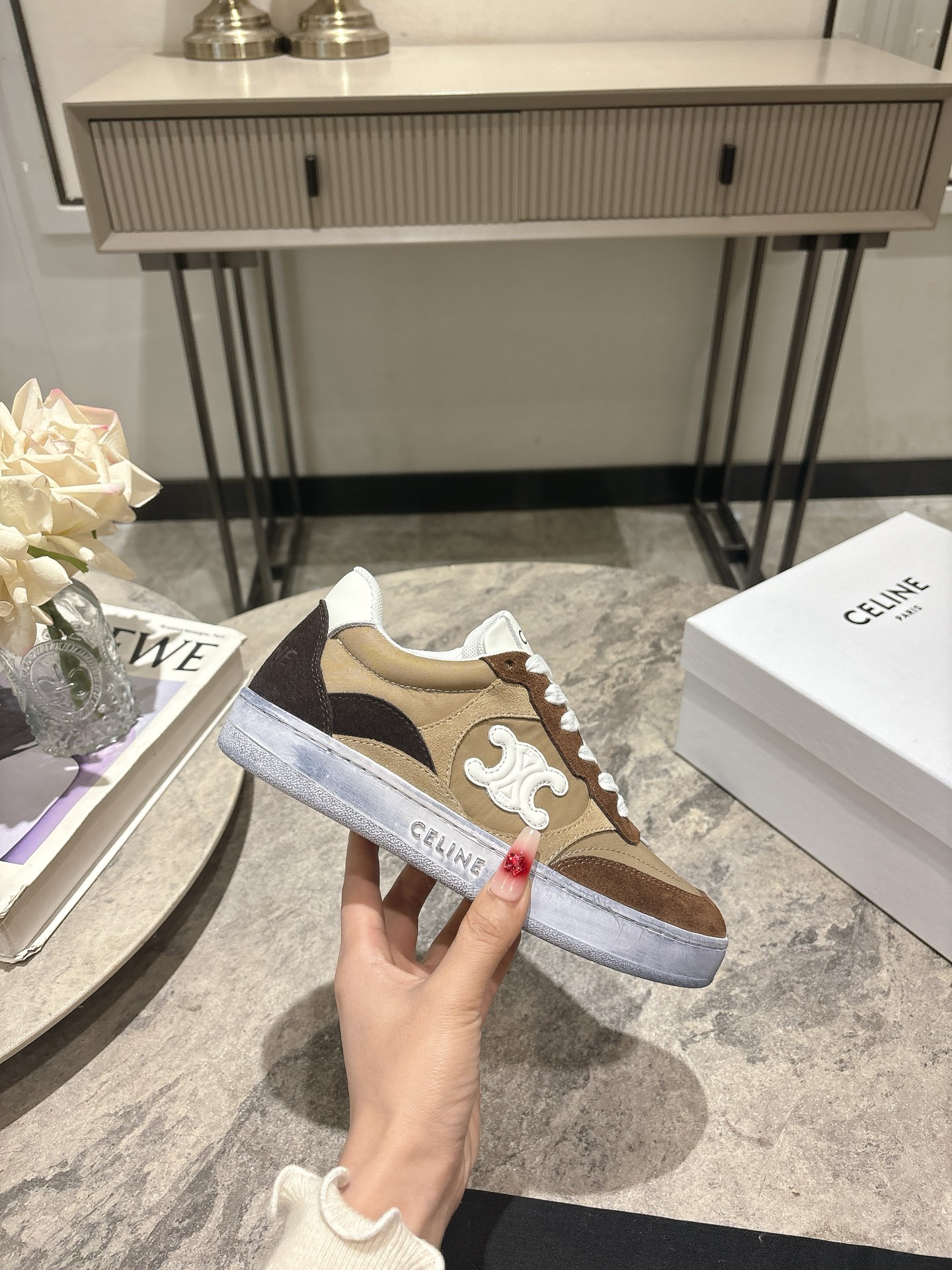 Celine Runner Sneakers with Triomphe Logo in Suede Calfskin 3 i1743228302063 6541 0 0