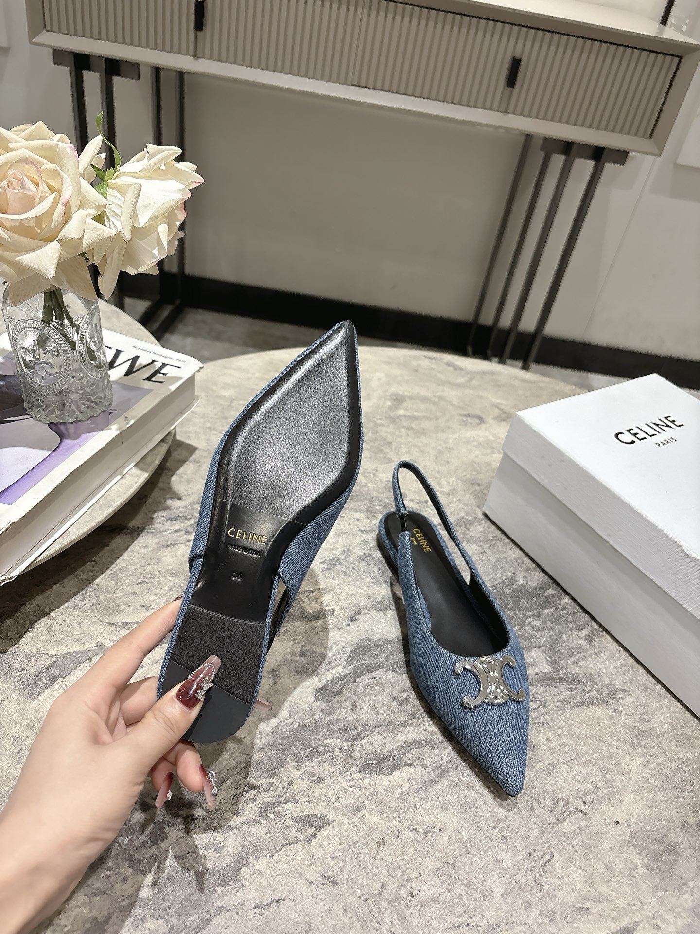 Celine Women's Slingback Heel with Triomphe, Designer Heels 10 i1746638289725 858 0 8