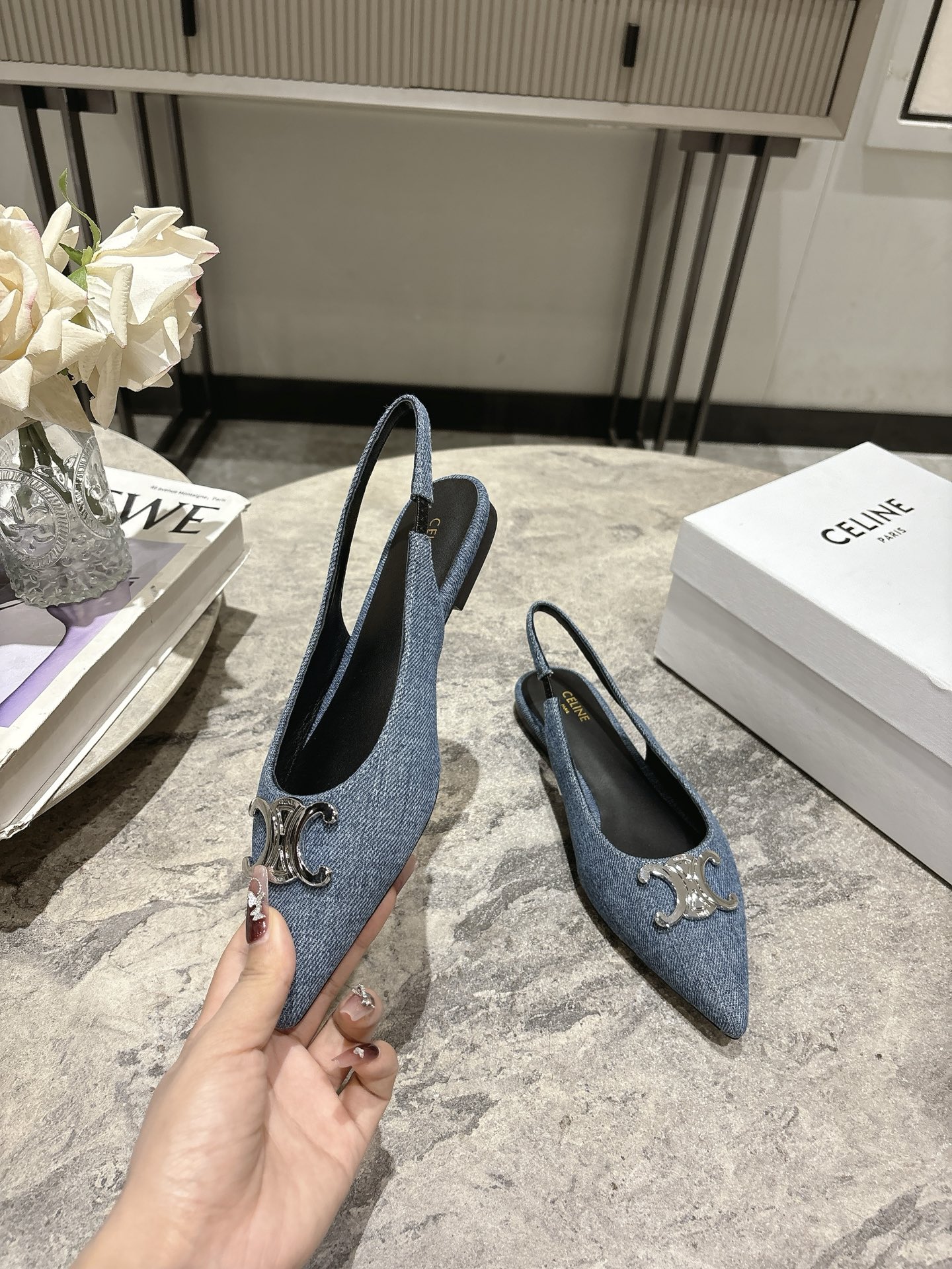 Celine Women's Slingback Heel with Triomphe, Designer Heels 2 i1746638291386 6232 0 7