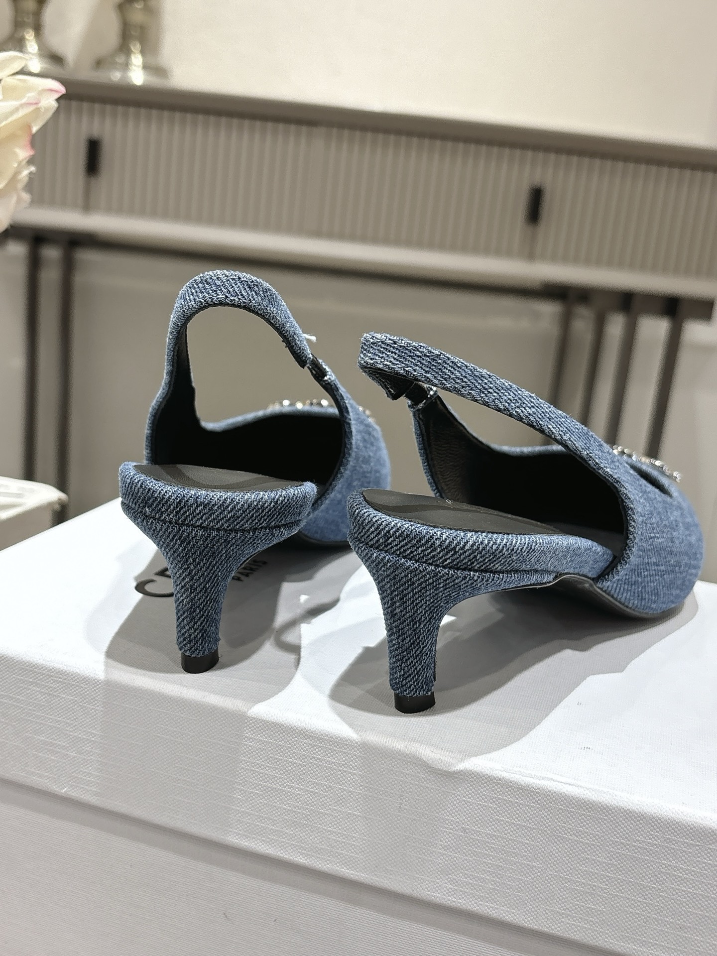Celine Women's Slingback Pumps in Denim with Silver Triomphe, 6cm Heel 8 i1746638376110 8057 0 5