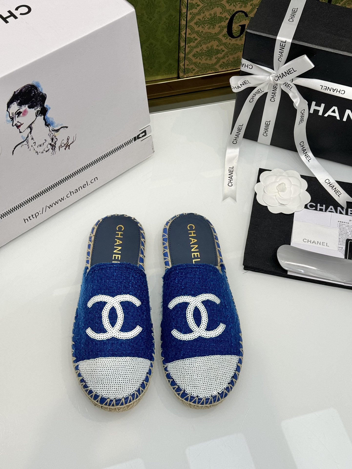 . 2025 nuevo medio dedo del pie CHANEL zapatos de cuentas pequeño fragante cáñamo fondo de cuerda za