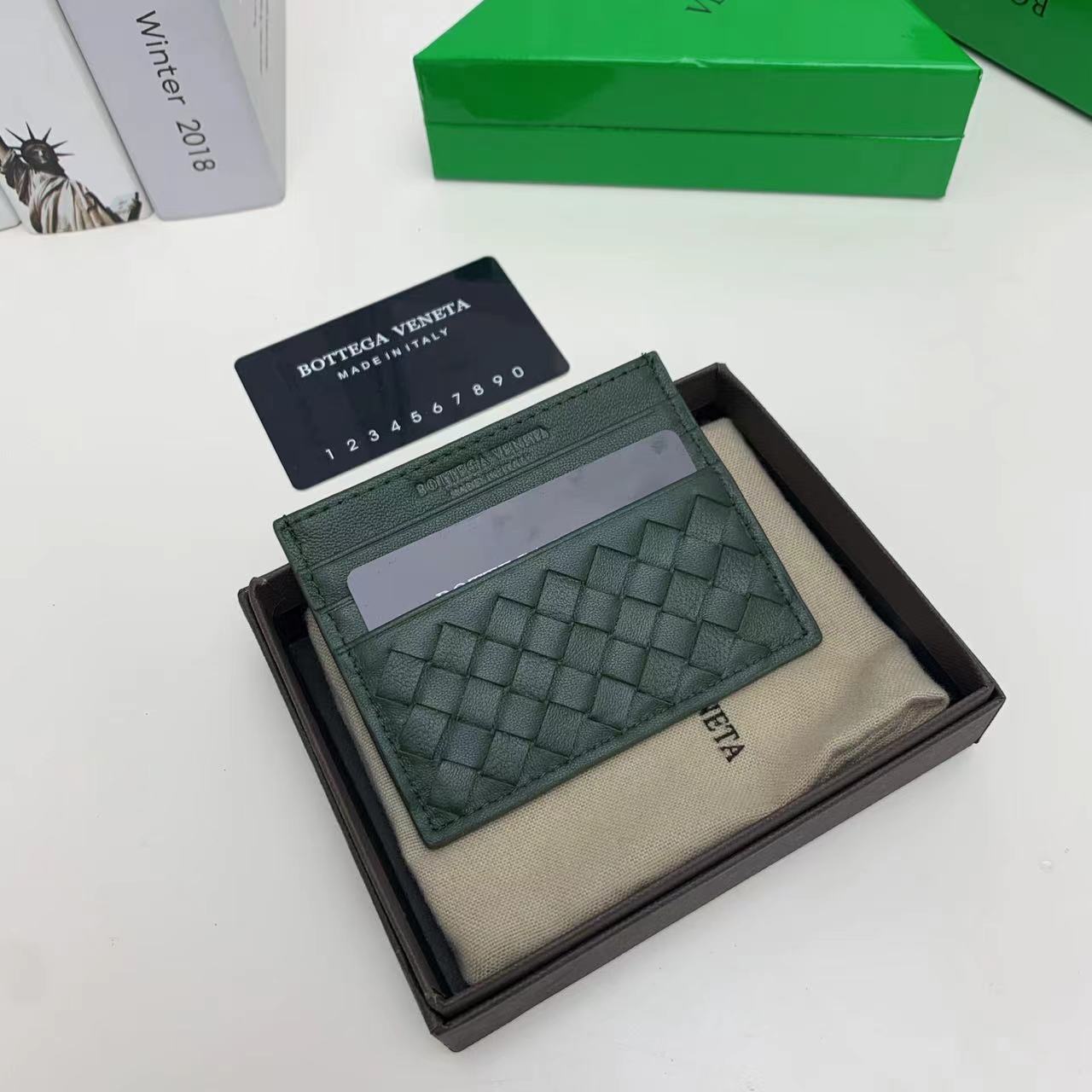 Bottega Veneta BV Intrecciato Wallet Card pack Dark Green Weave Sheepskin