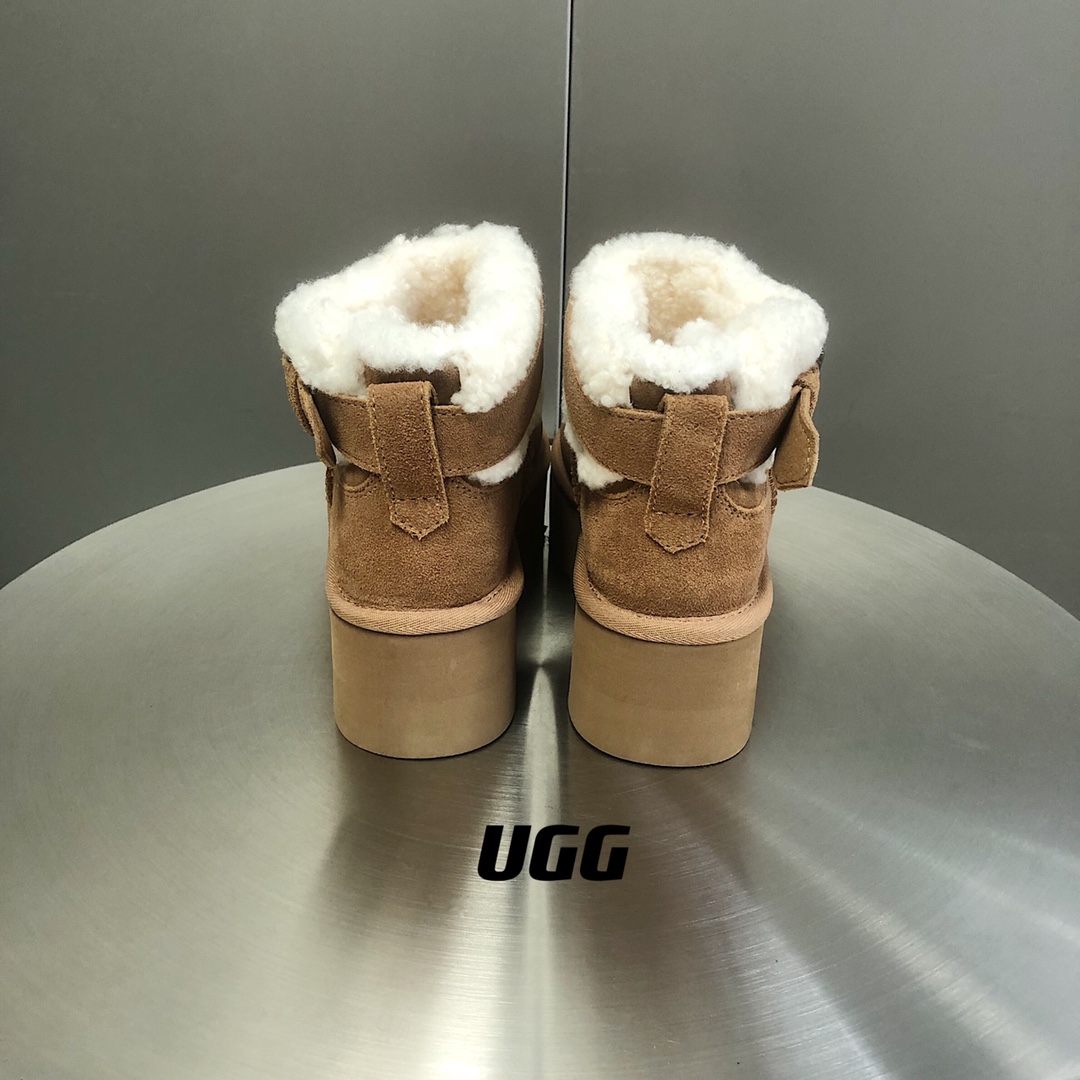 UGG毛茸束带短款厚底雪地靴A级羊皮毛一体SIZE35-40