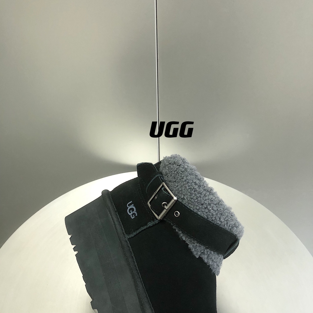 UGG毛茸束带短款厚底雪地靴A级羊皮毛一体SIZE35-40