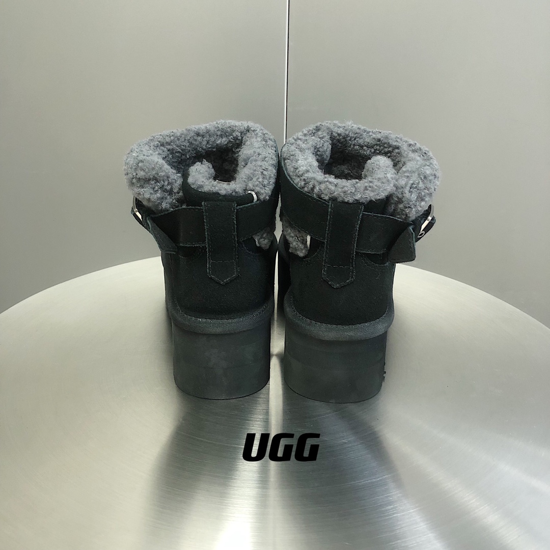 UGG毛茸束带短款厚底雪地靴A级羊皮毛一体SIZE35-40