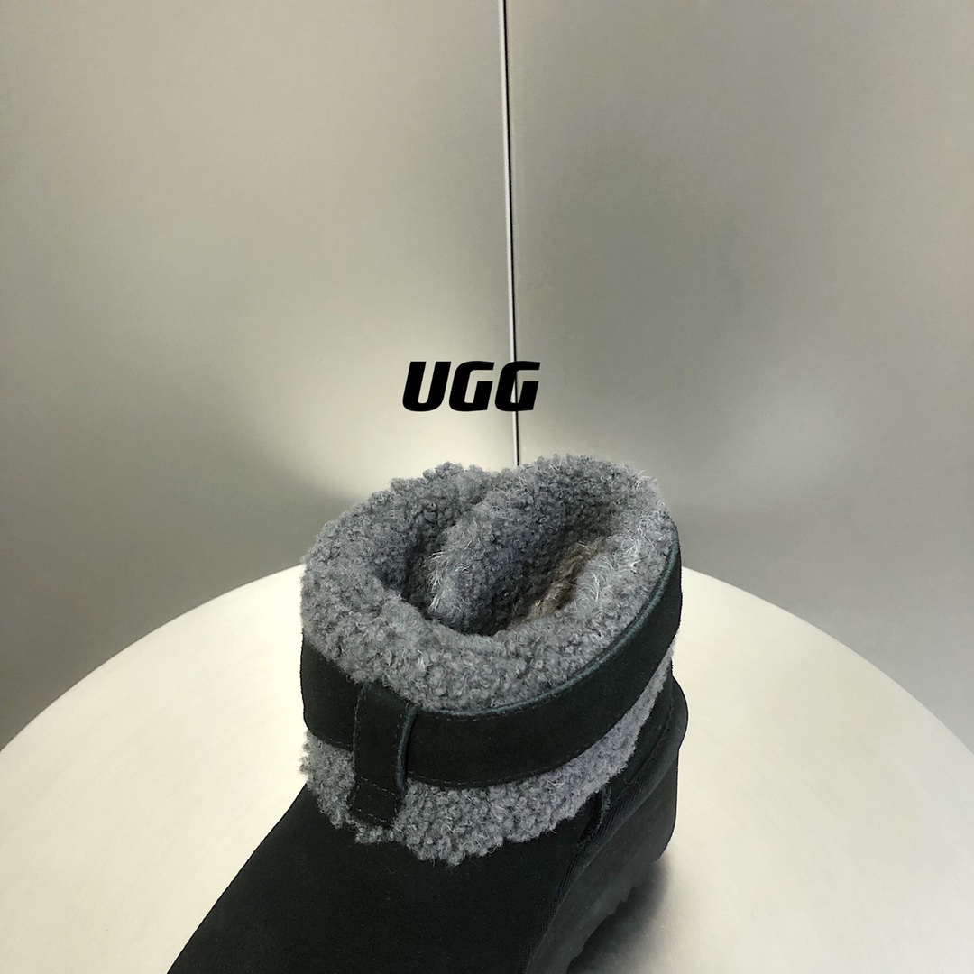 UGG毛茸束带短款厚底雪地靴A级羊皮毛一体SIZE35-40