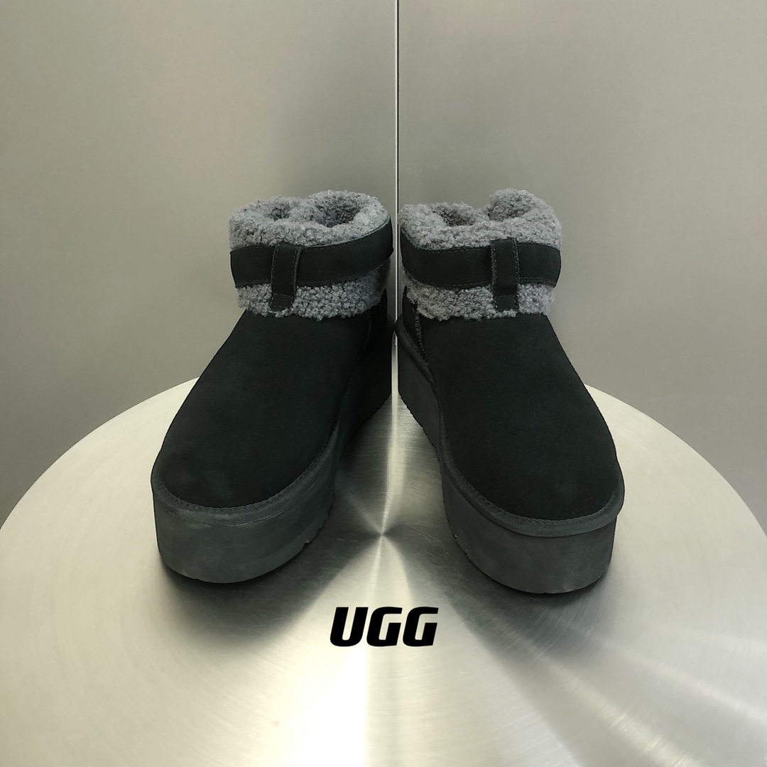 UGG毛茸束带短款厚底雪地靴A级羊皮毛一体SIZE35-40