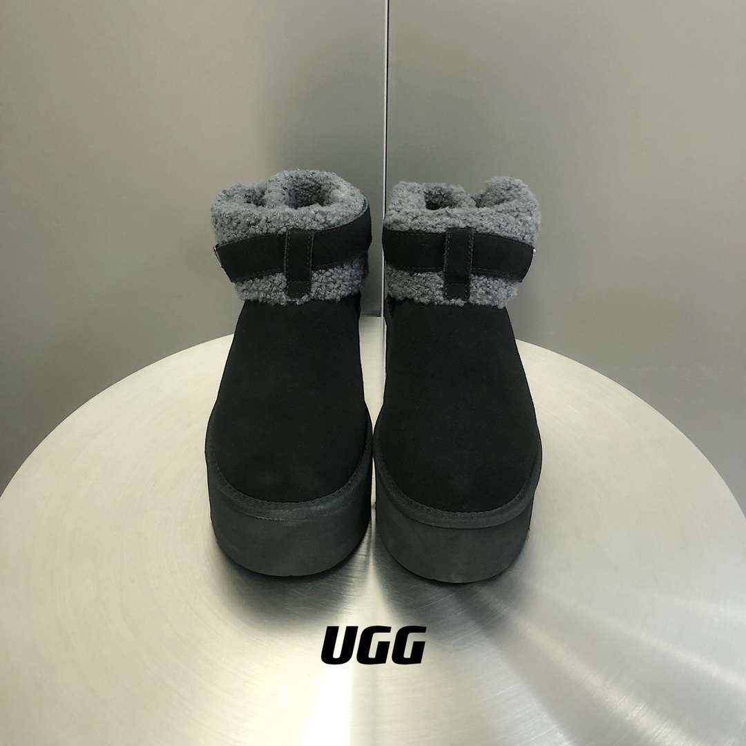 UGG毛茸束带短款厚底雪地靴A级羊皮毛一体SIZE35-40