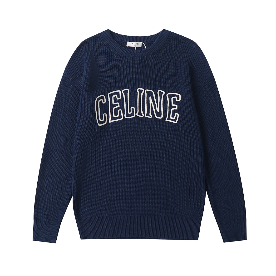 ¡Suéter de otoño-invierno 24 de Celine de cuello redondo, de lana mezclada de 48 cabos! Estilo simple y relajado, ambie…