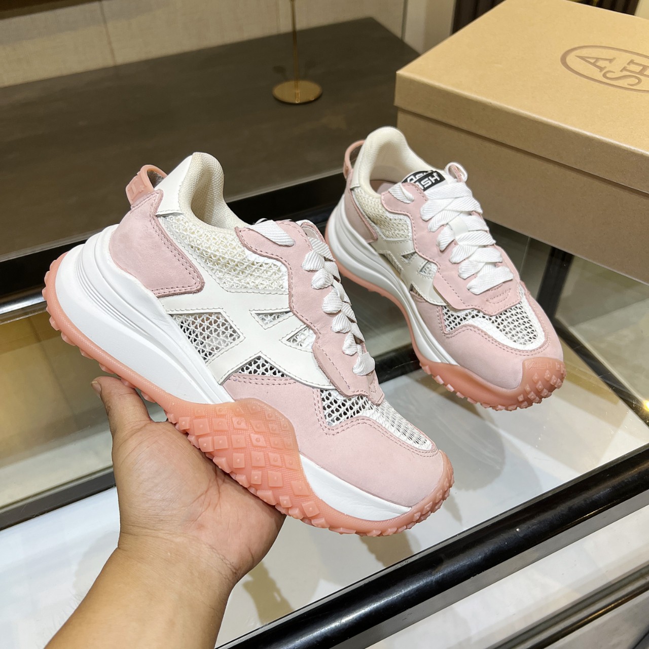 ASH Women's Pink Leather & Mesh Trainer Sneakers Chunky Platform Shoes 2 a1740615364260 7083