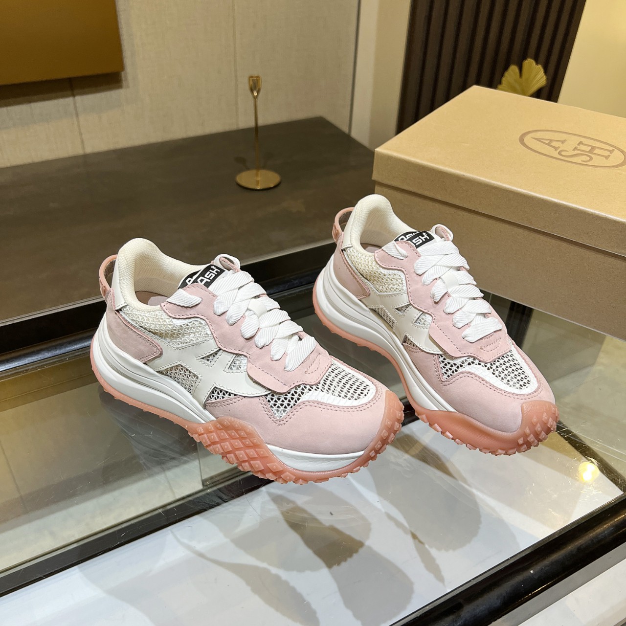 ASH Women's Pink Leather & Mesh Trainer Sneakers Chunky Platform Shoes 5 a1740615365461 5632