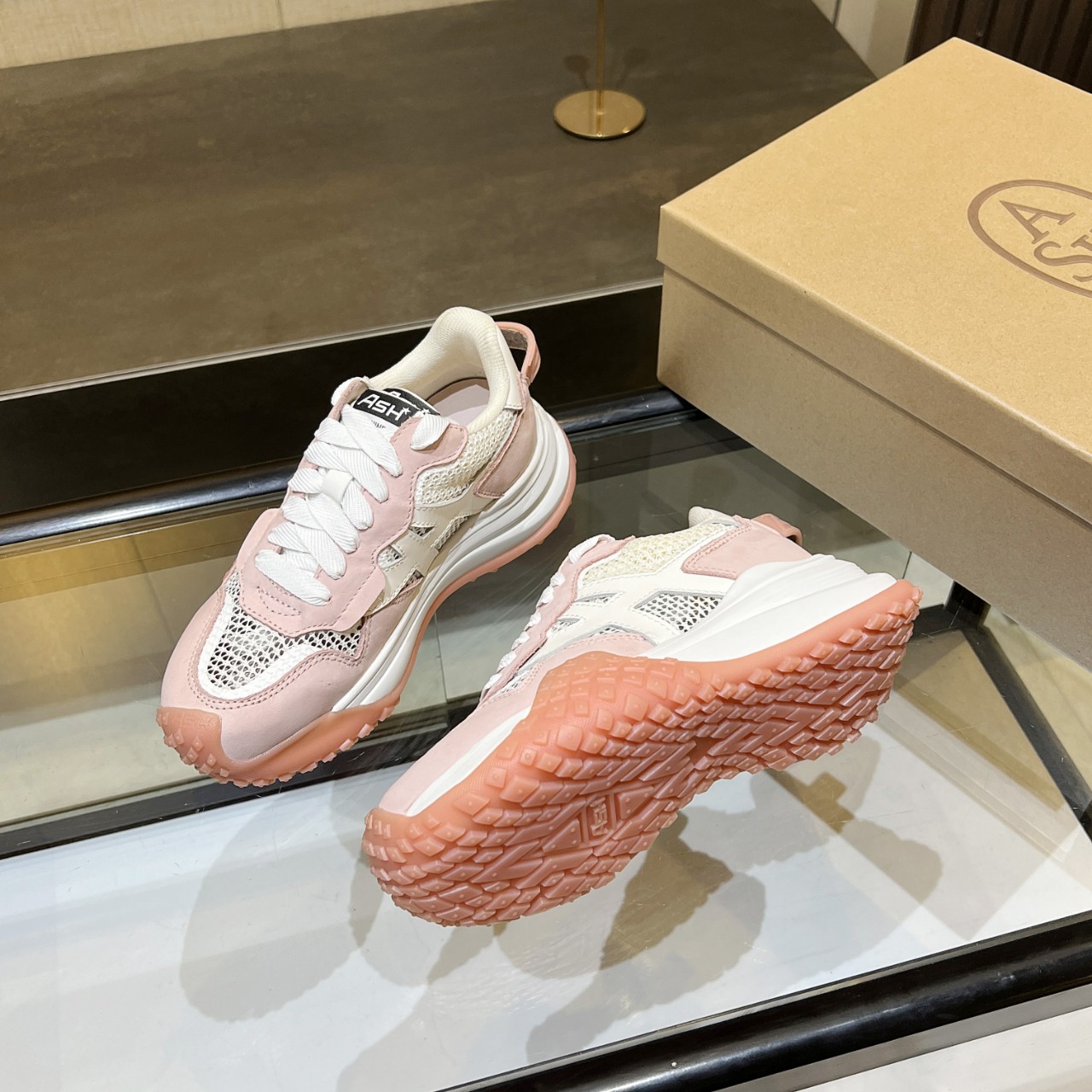 ASH Women's Pink Leather & Mesh Trainer Sneakers Chunky Platform Shoes 12 a1740615366312 7361