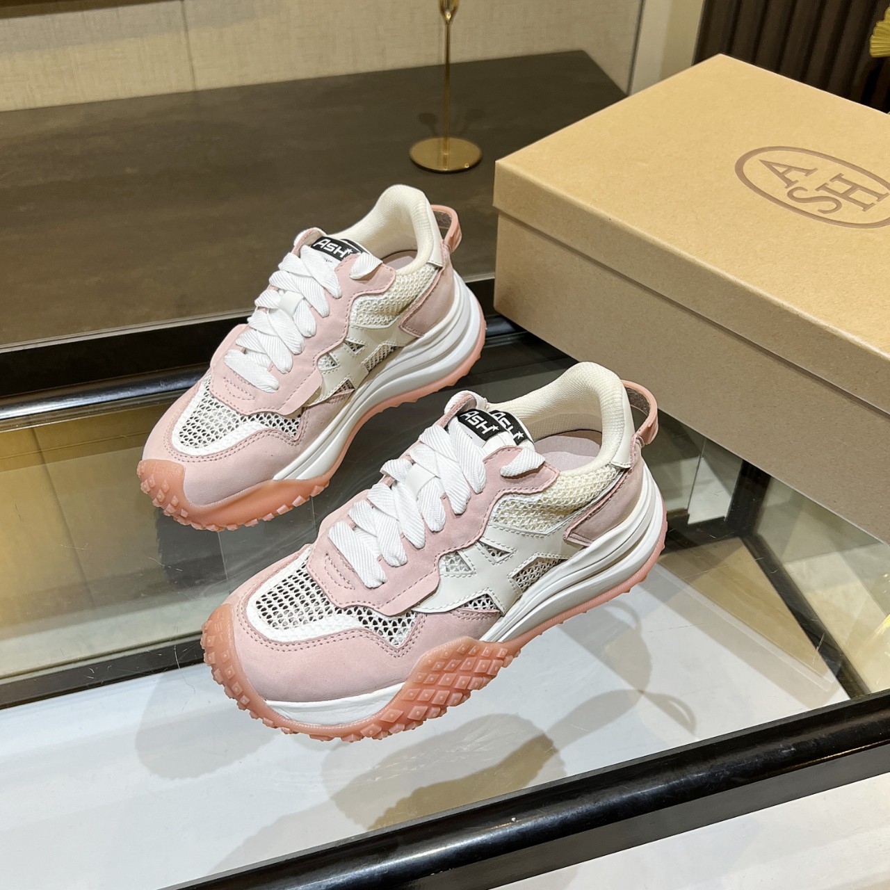 ASH Women's Pink Leather & Mesh Trainer Sneakers Chunky Platform Shoes 4 a1740615366394 8318
