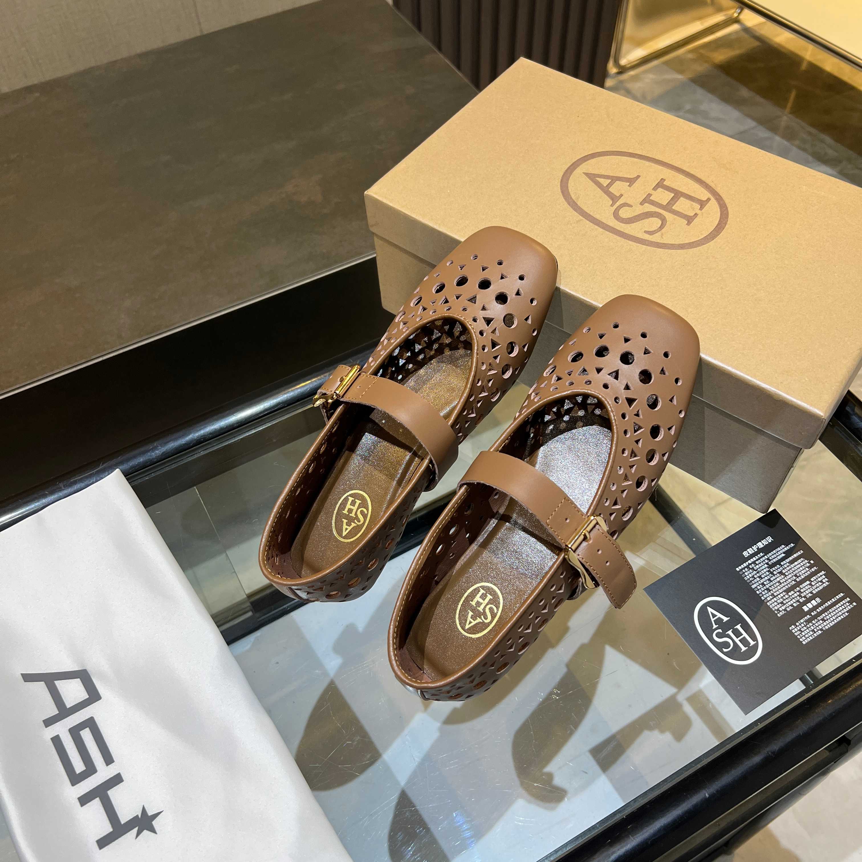 ASH Women's Brook Leather Laser-Cut Mary Jane Flats, Brown 1 ASH Women's Brook Leather Laser-Cut Mary Jane Flats, Brown