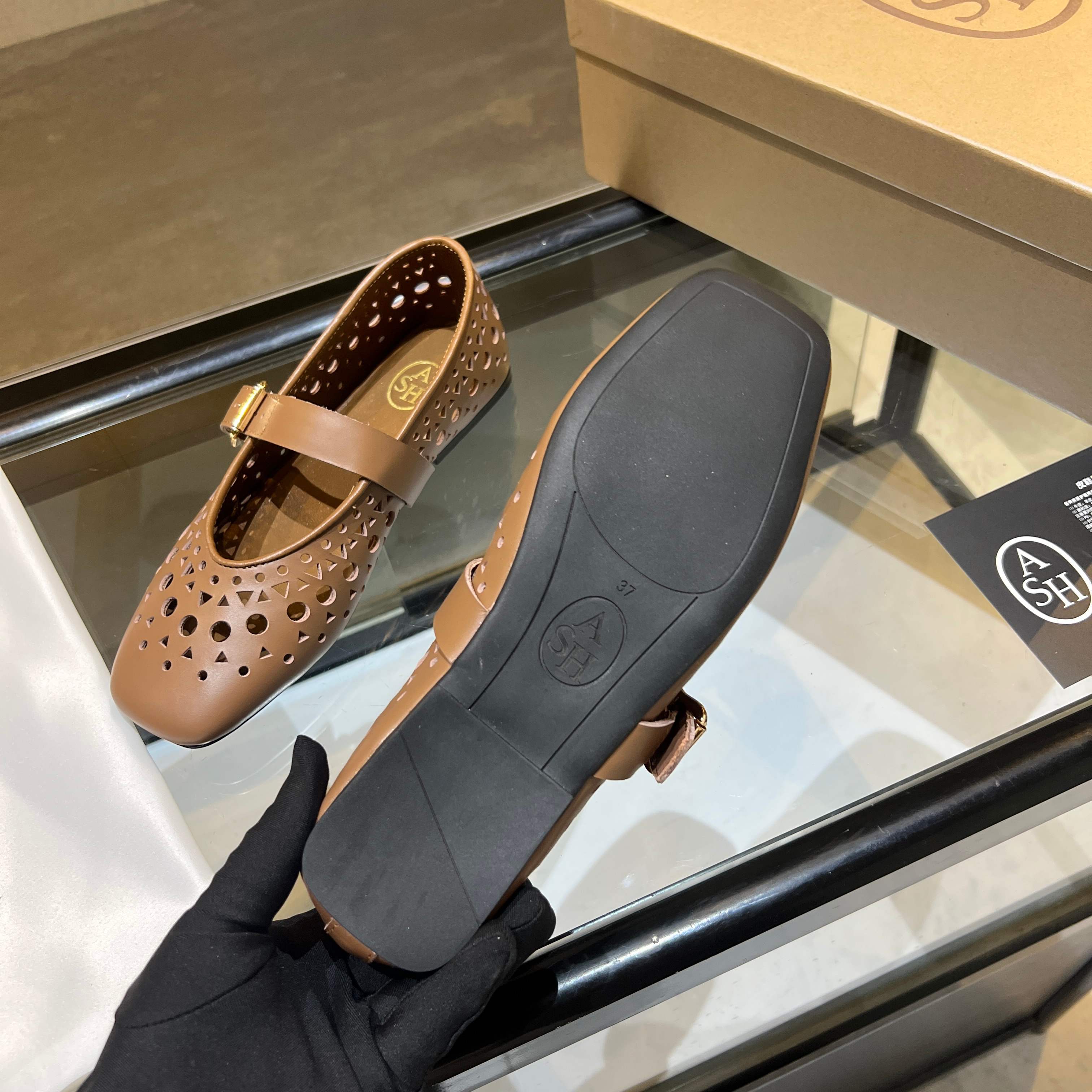 ASH Women's Brook Leather Laser-Cut Mary Jane Flats, Brown 8 a1745161326135 3555