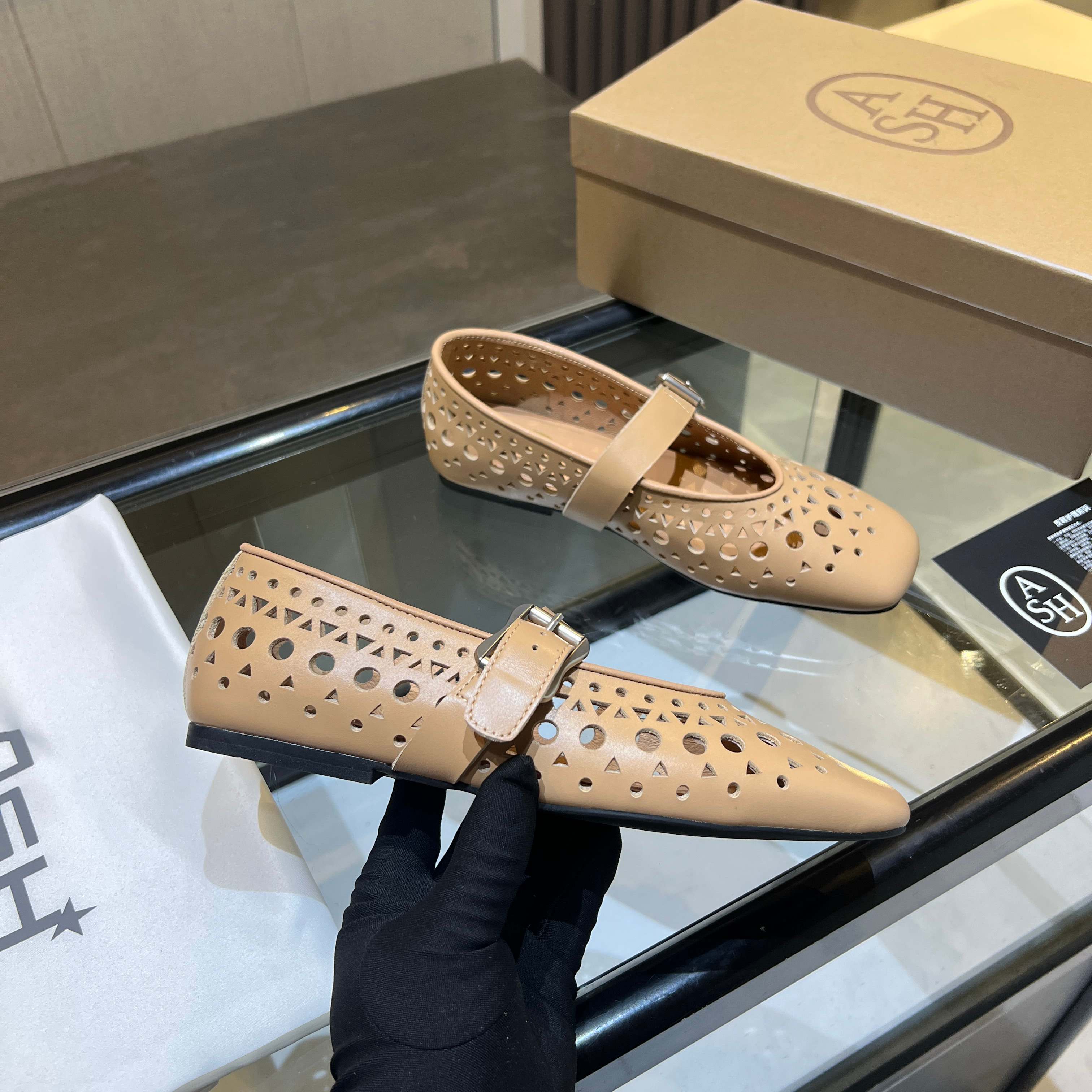 ASH Women's Brook Leather Perforated Flat Mary Jane Shoes 3 a1745161332671 0212