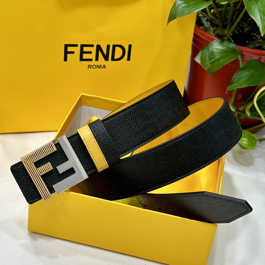 Original FENDI (Fendi) width 40MM double-sided original calfskin with single ruthenium palladium plated buckle perfect …